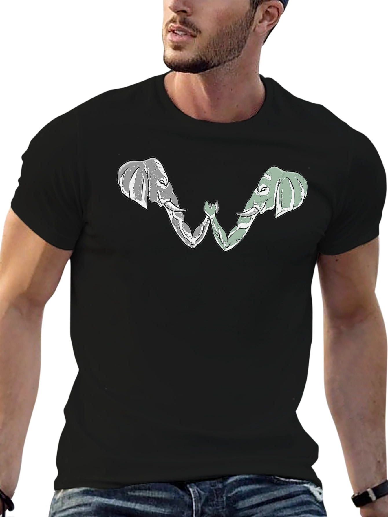 Elephant Arm Wrestling Graphic Tee - Black