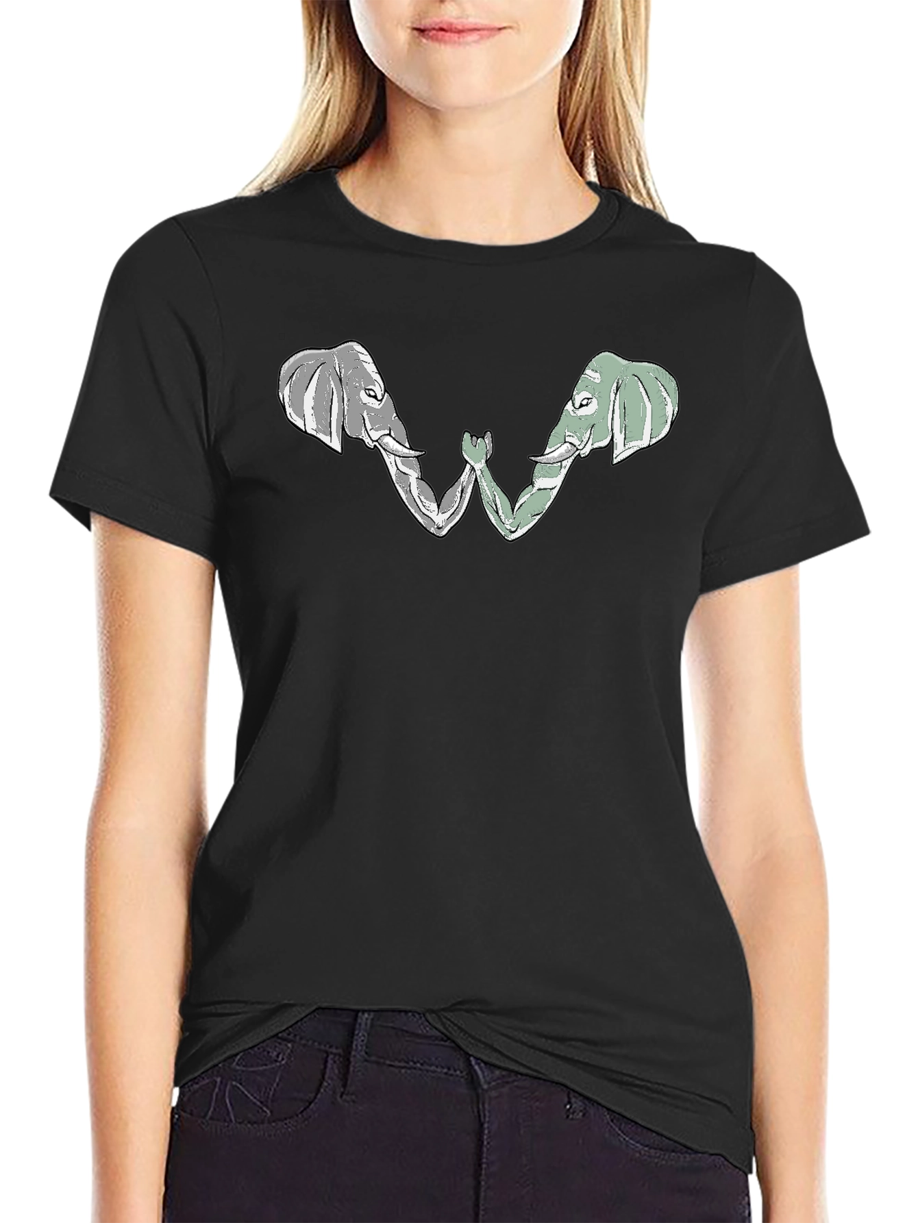 Elephant Arm Wrestling Graphic Tee - Black