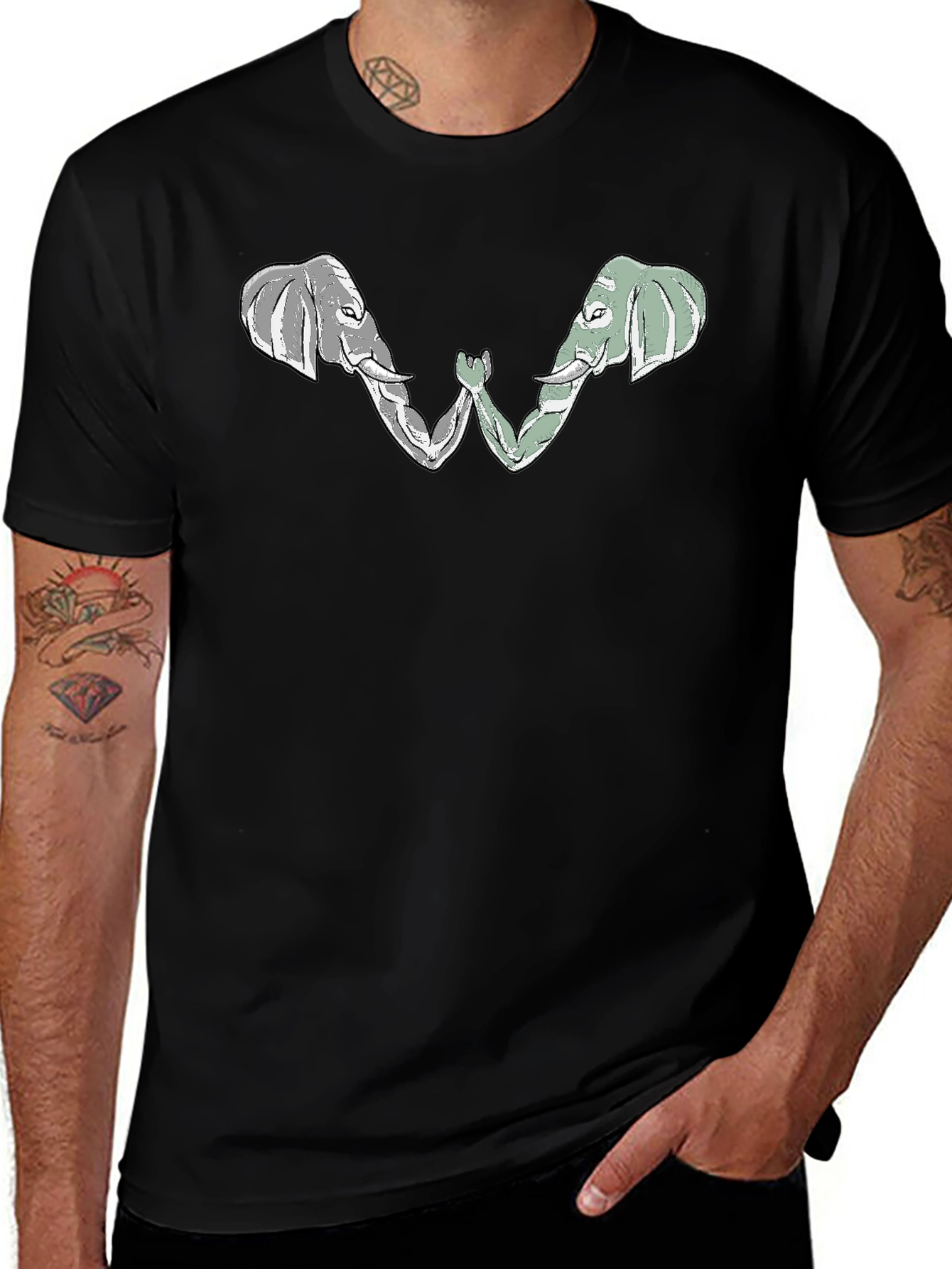Elephant Arm Wrestling Graphic Tee - Black