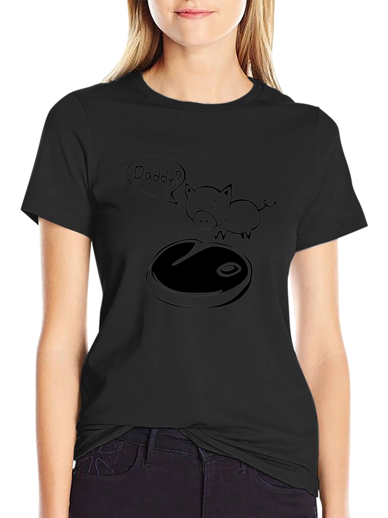Daddy? Funny Pig BBQ T-Shirt - Black