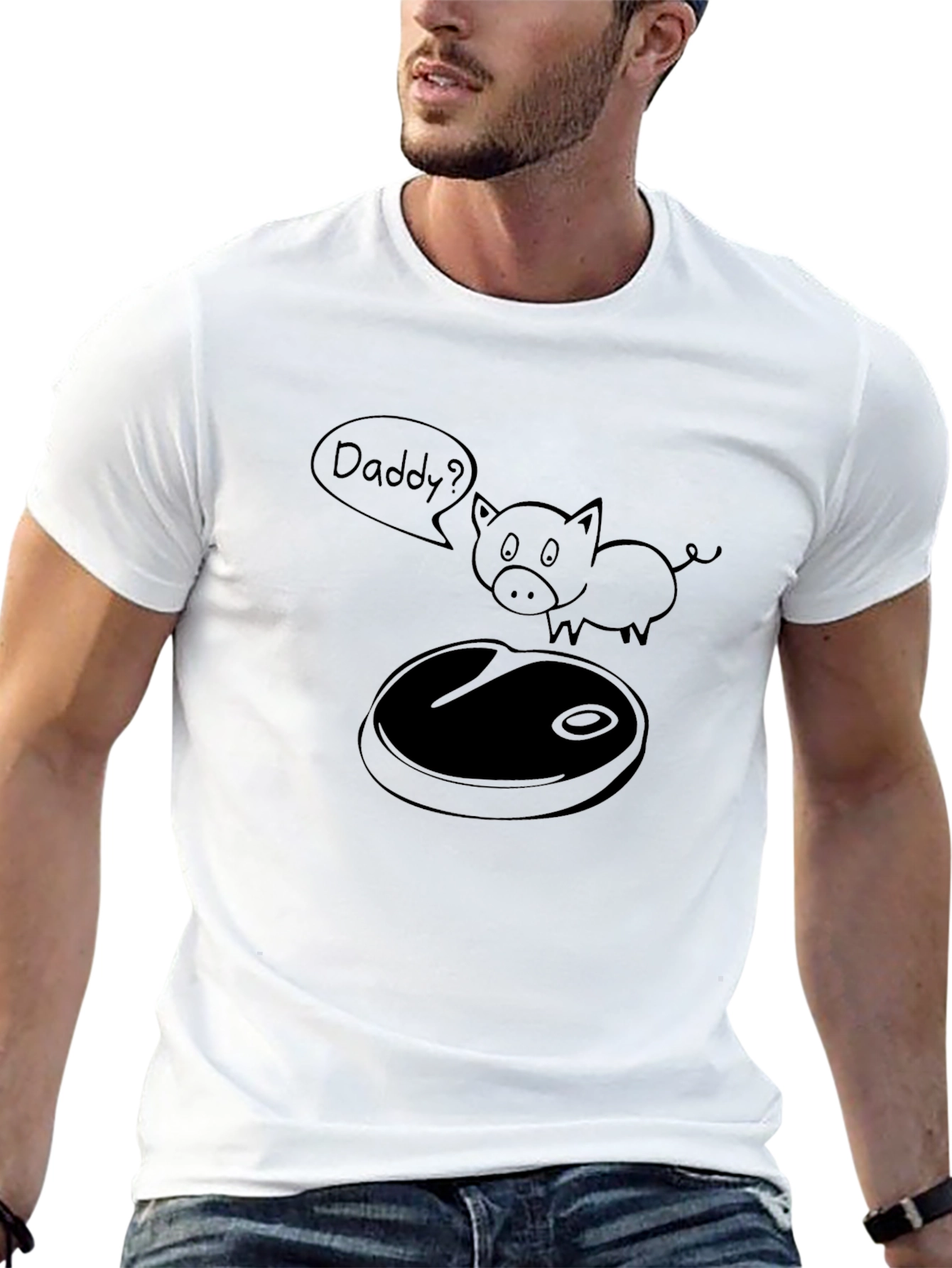 Daddy? Funny Pig BBQ T-Shirt - Black