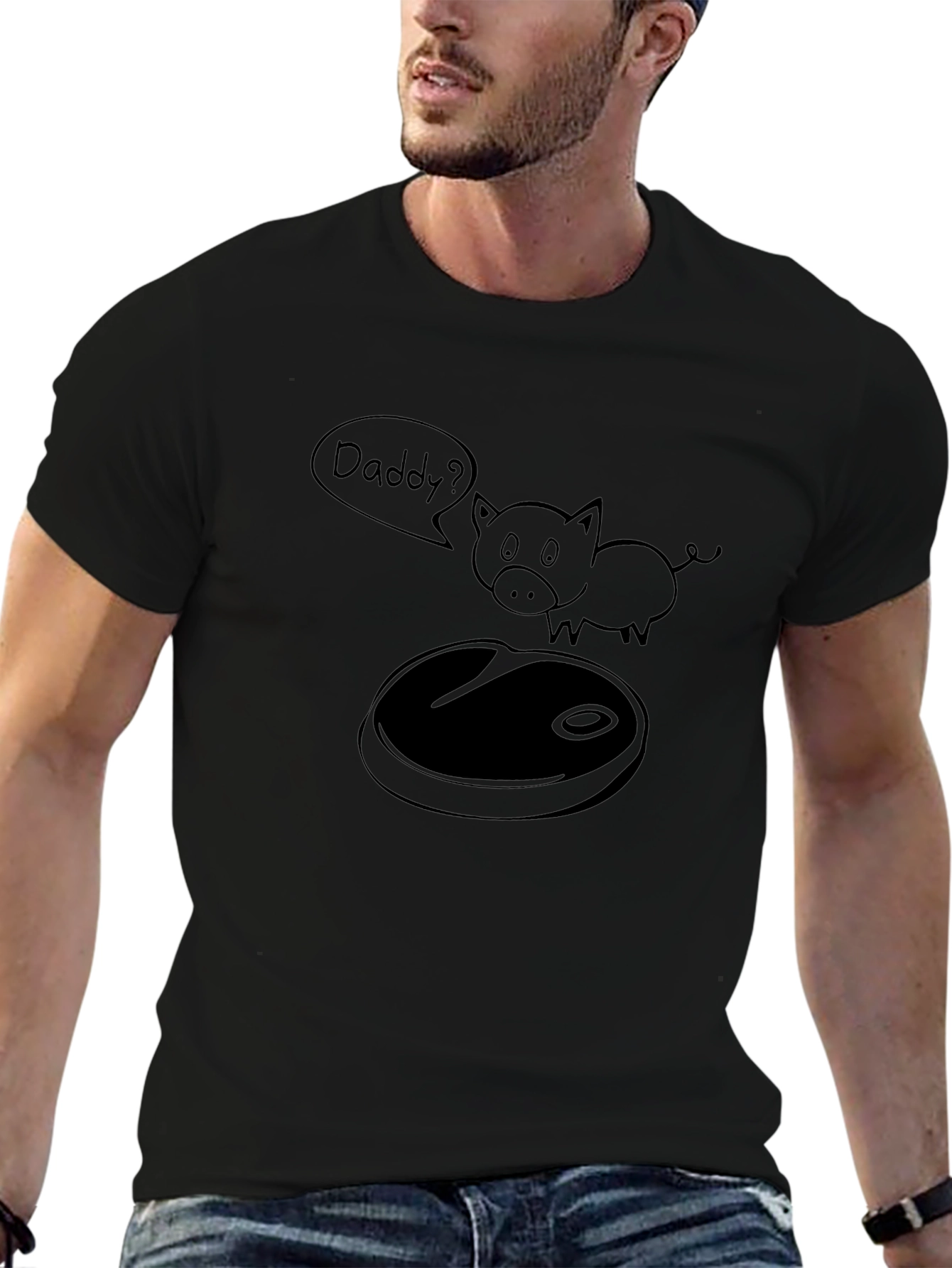 Daddy? Funny Pig BBQ T-Shirt - Black