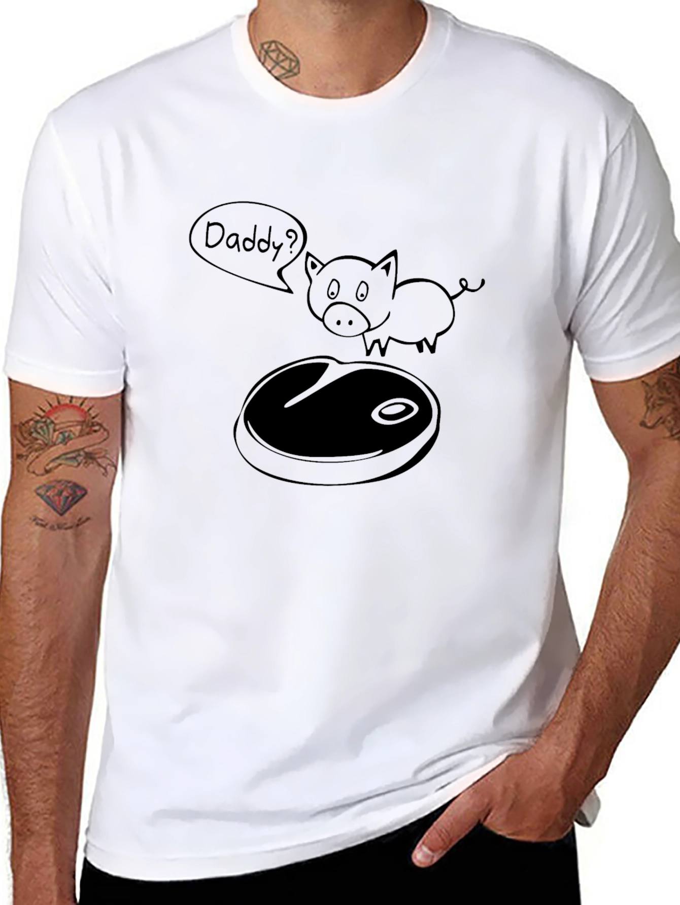 Daddy? Funny Pig BBQ T-Shirt - Black