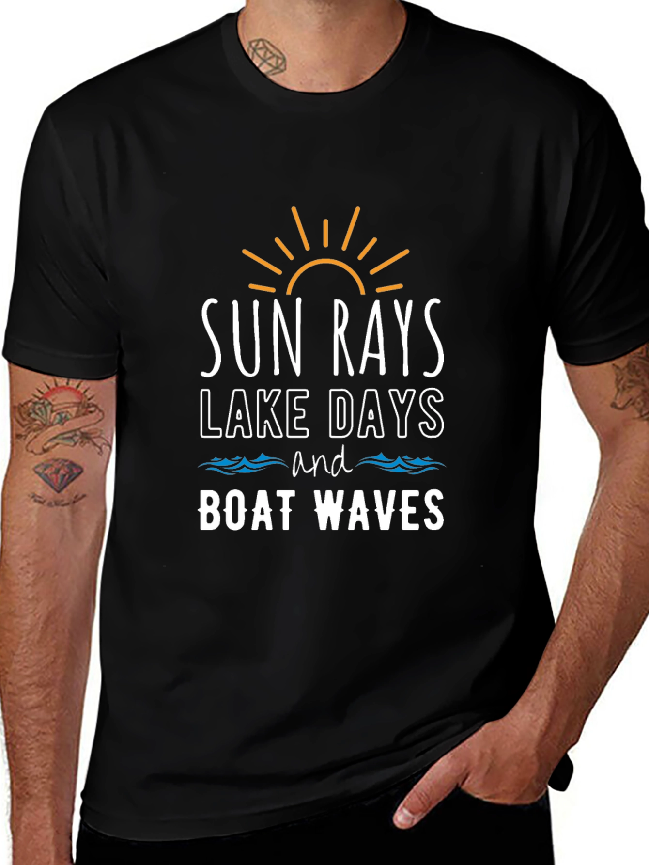 Sun Rays Lake Days Boat Waves Graphic Tee