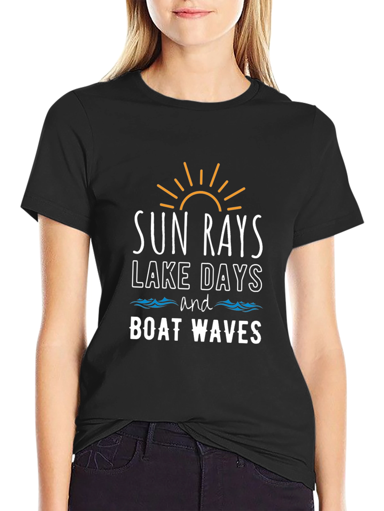 Sun Rays Lake Days Boat Waves Graphic Tee