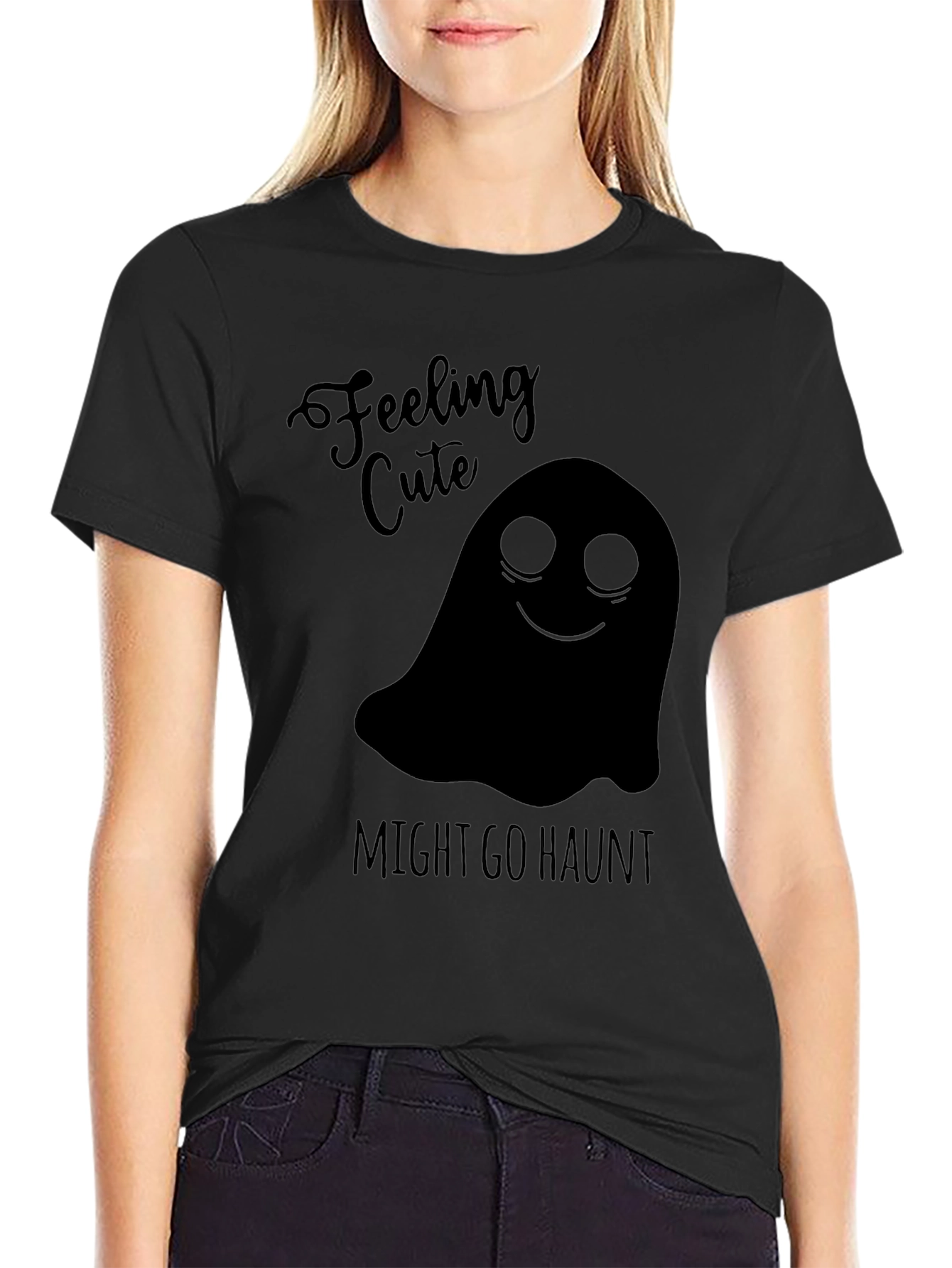 Feeling Cute Ghost Graphic Tee - Halloween Shirt