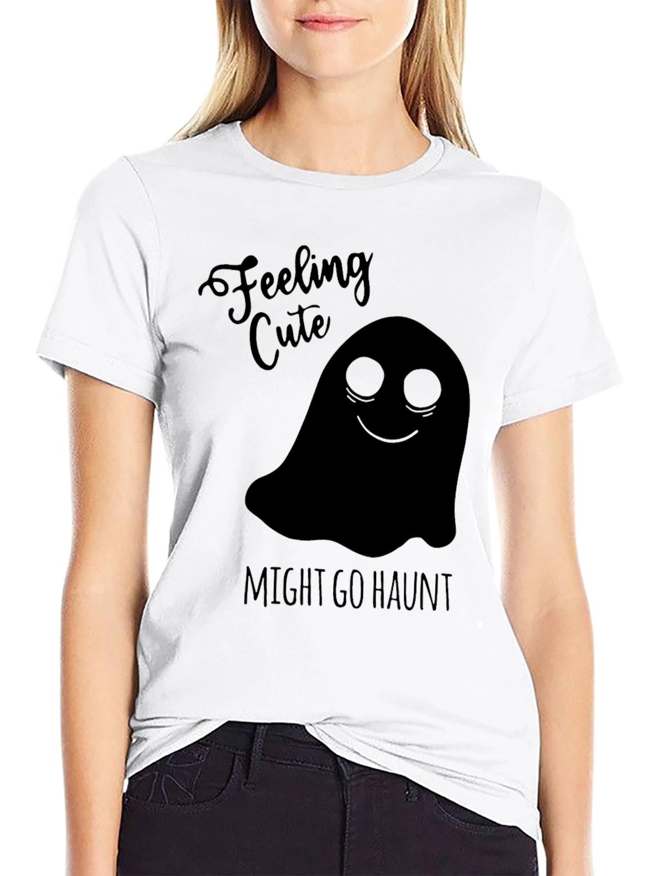 Feeling Cute Ghost Graphic Tee - Halloween Shirt