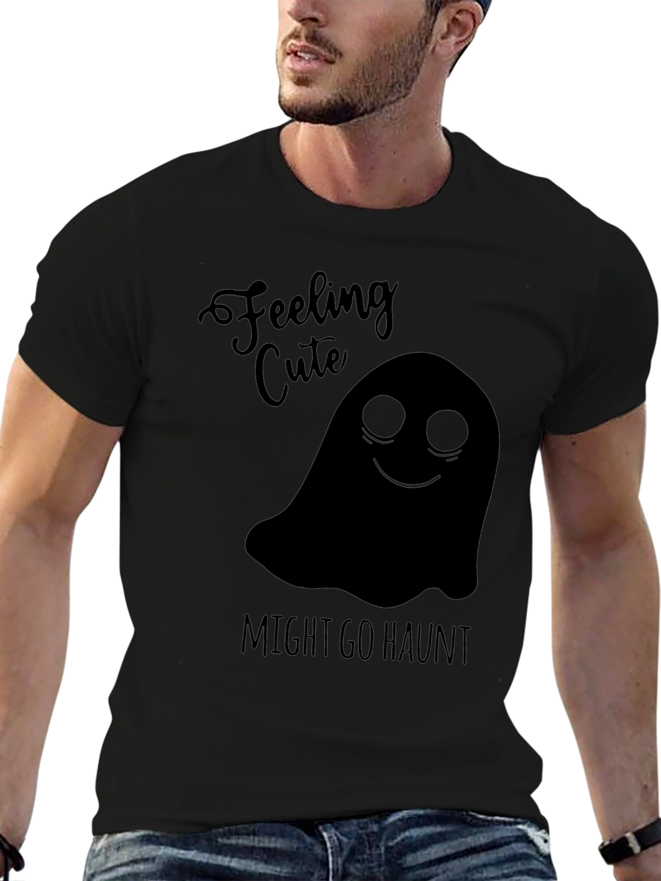 Feeling Cute Ghost Graphic Tee - Halloween Shirt