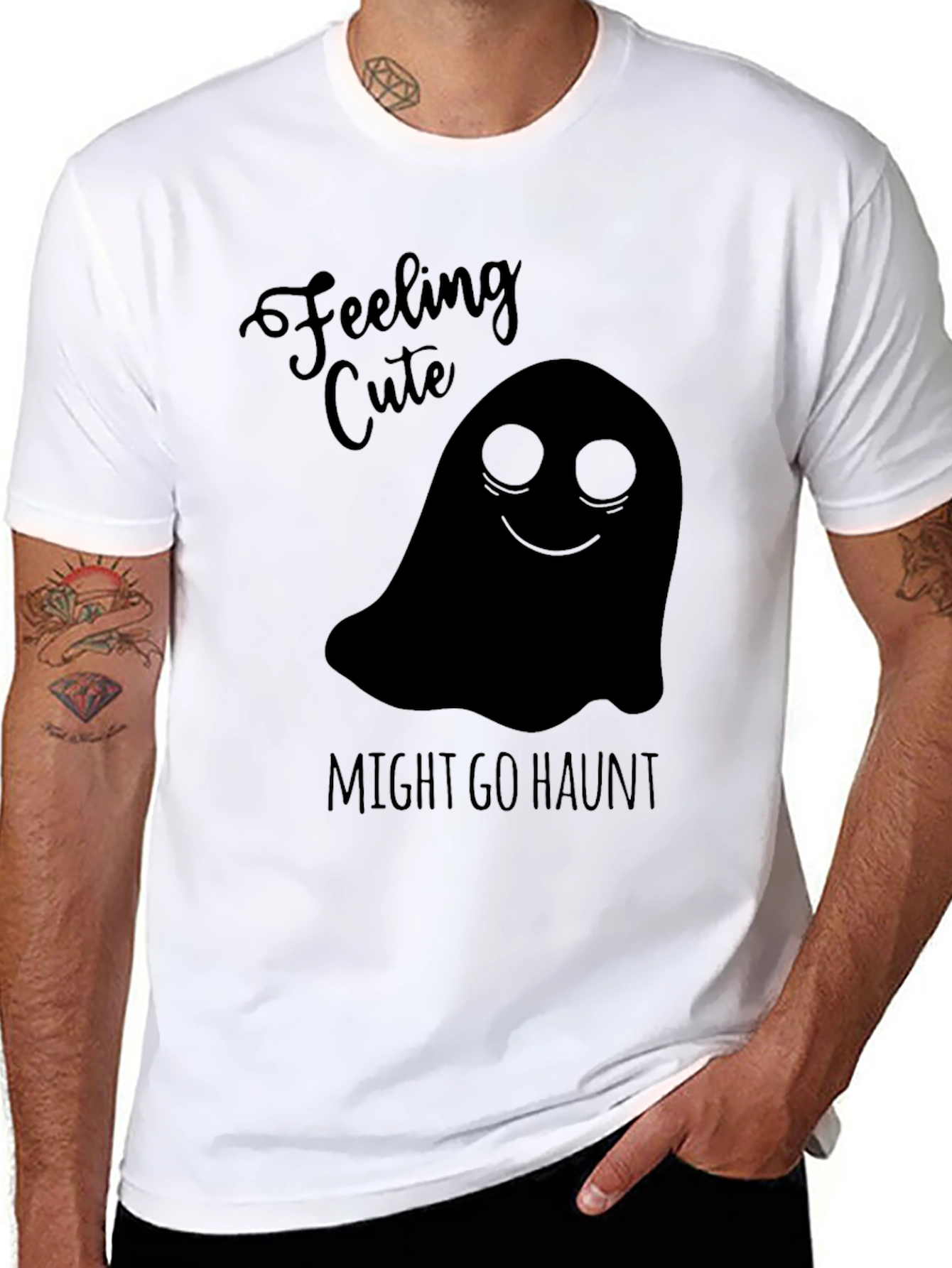 Feeling Cute Ghost Graphic Tee - Halloween Shirt