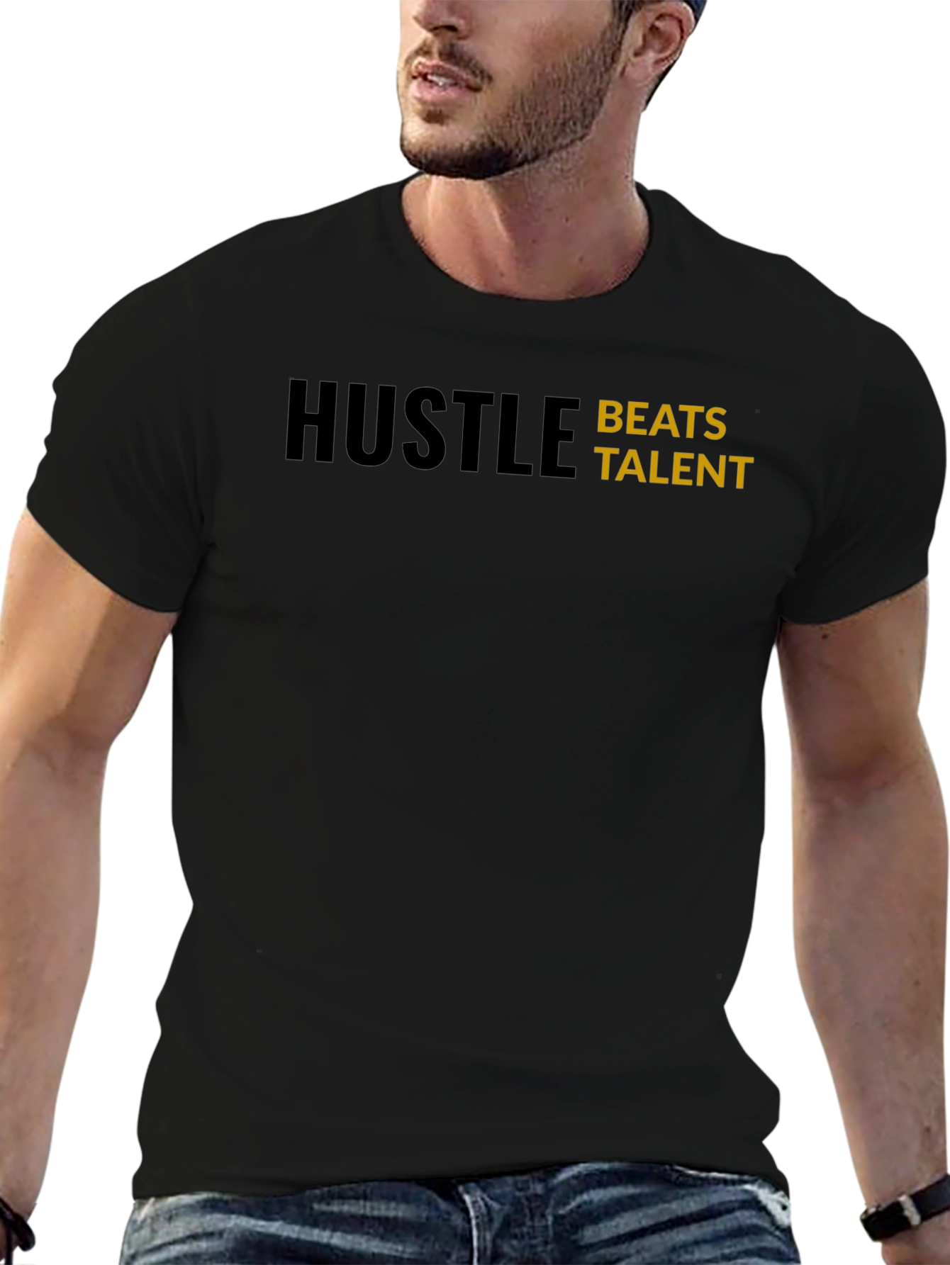 Hustle Beats Talent T-Shirt - Motivational Black Tee
