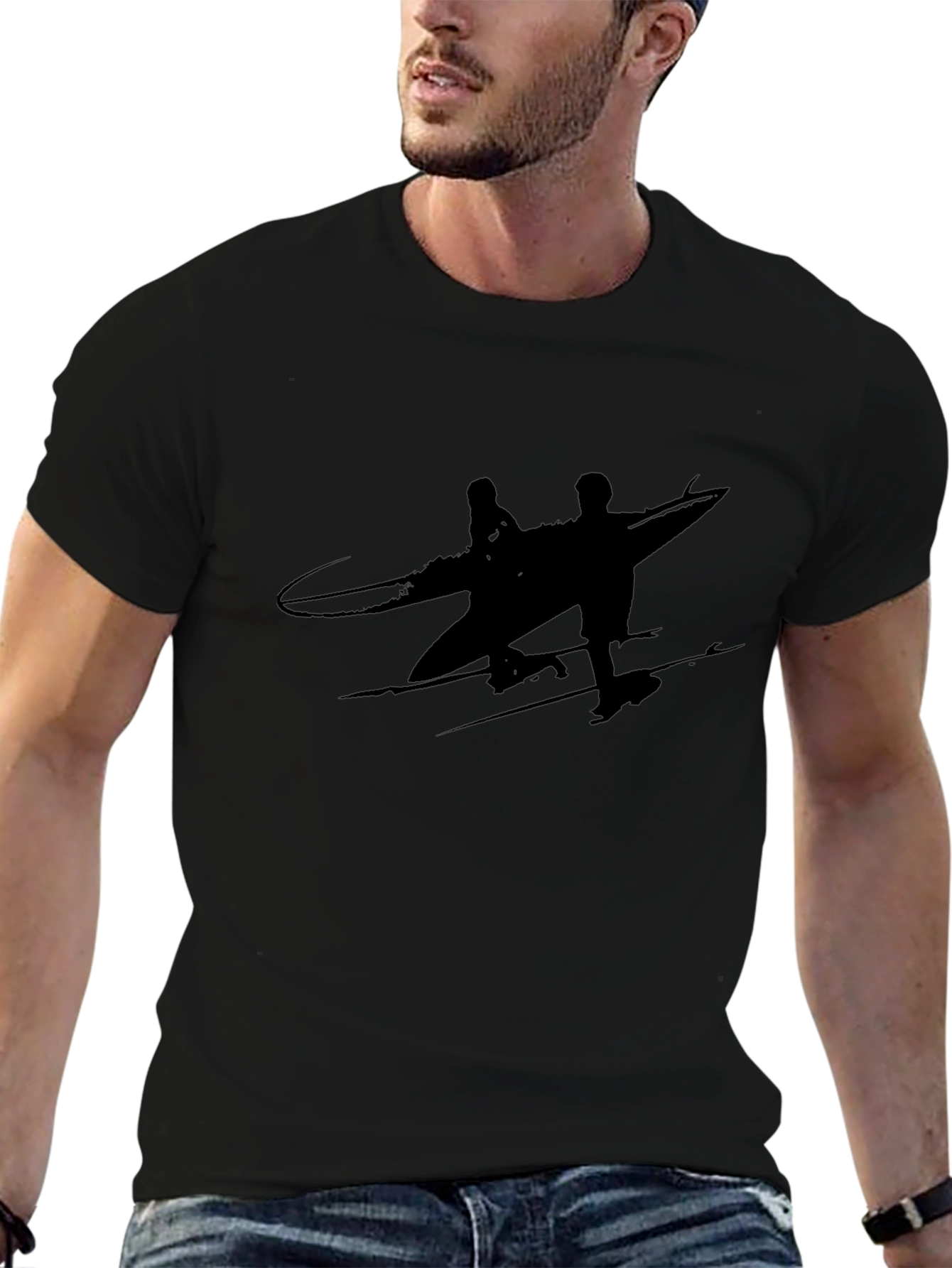 Black T-Shirt with Surfer Graphic