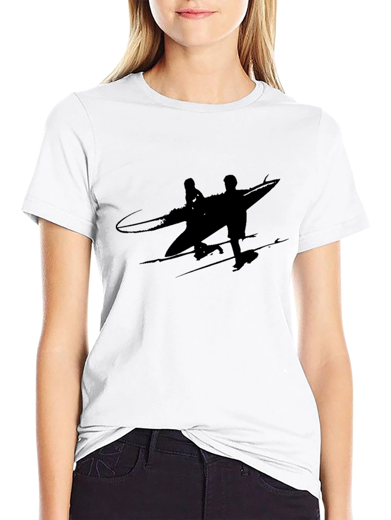 Black T-Shirt with Surfer Graphic