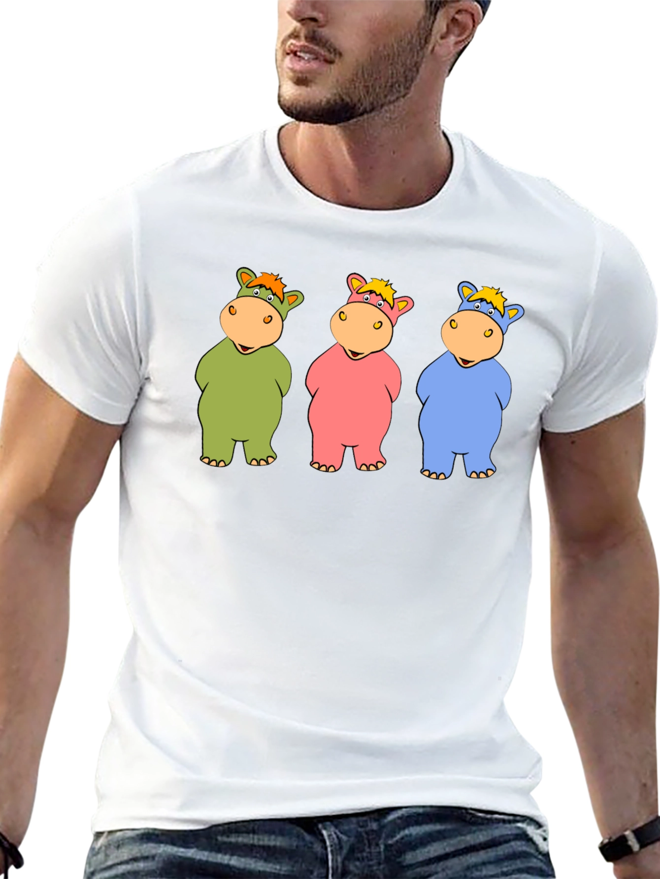 Cartoon Hippo Trio Black T-Shirt