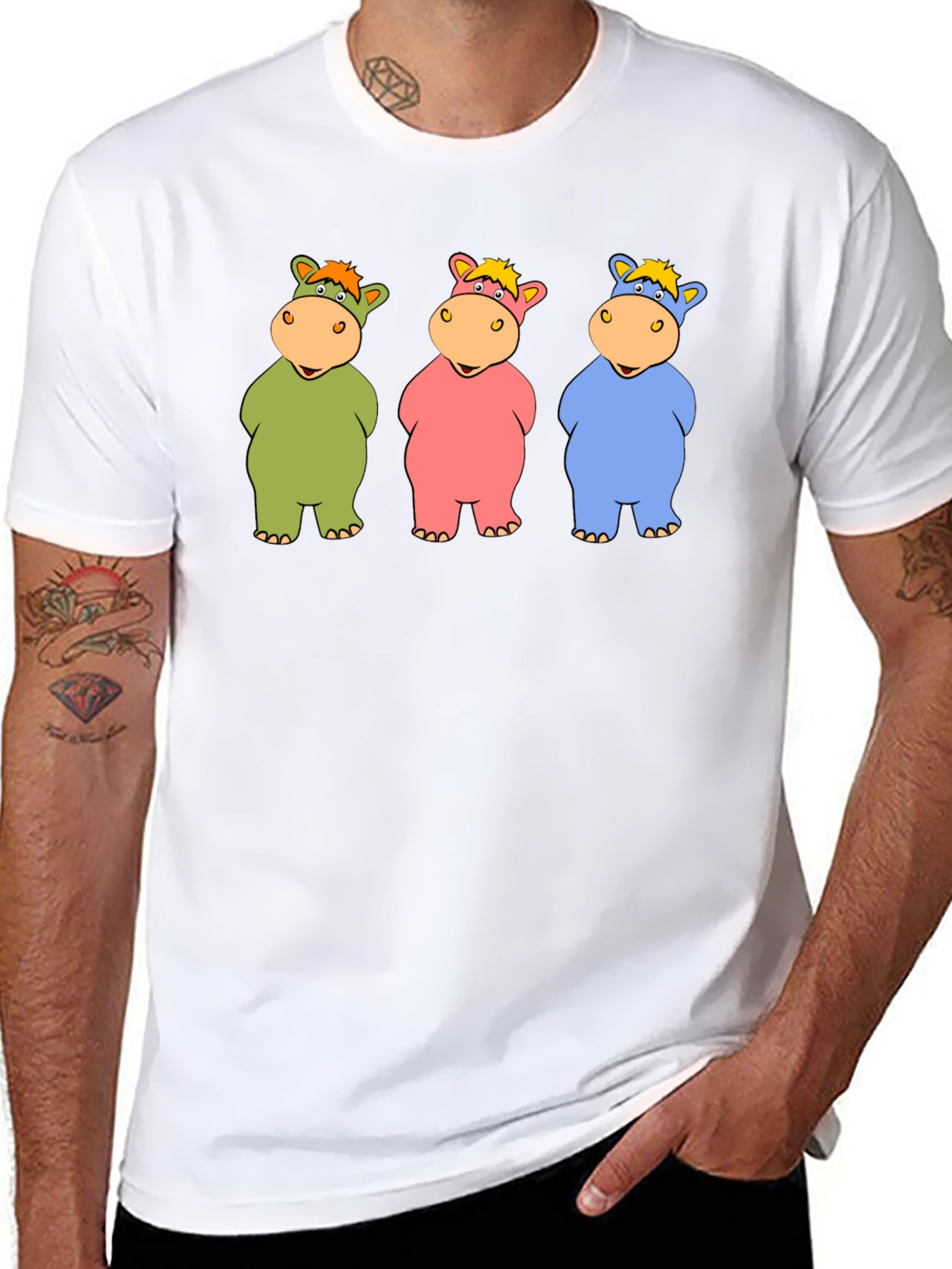 Cartoon Hippo Trio Black T-Shirt