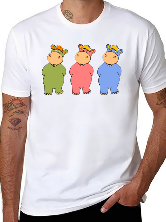 Cartoon Hippo Trio Black T-Shirt