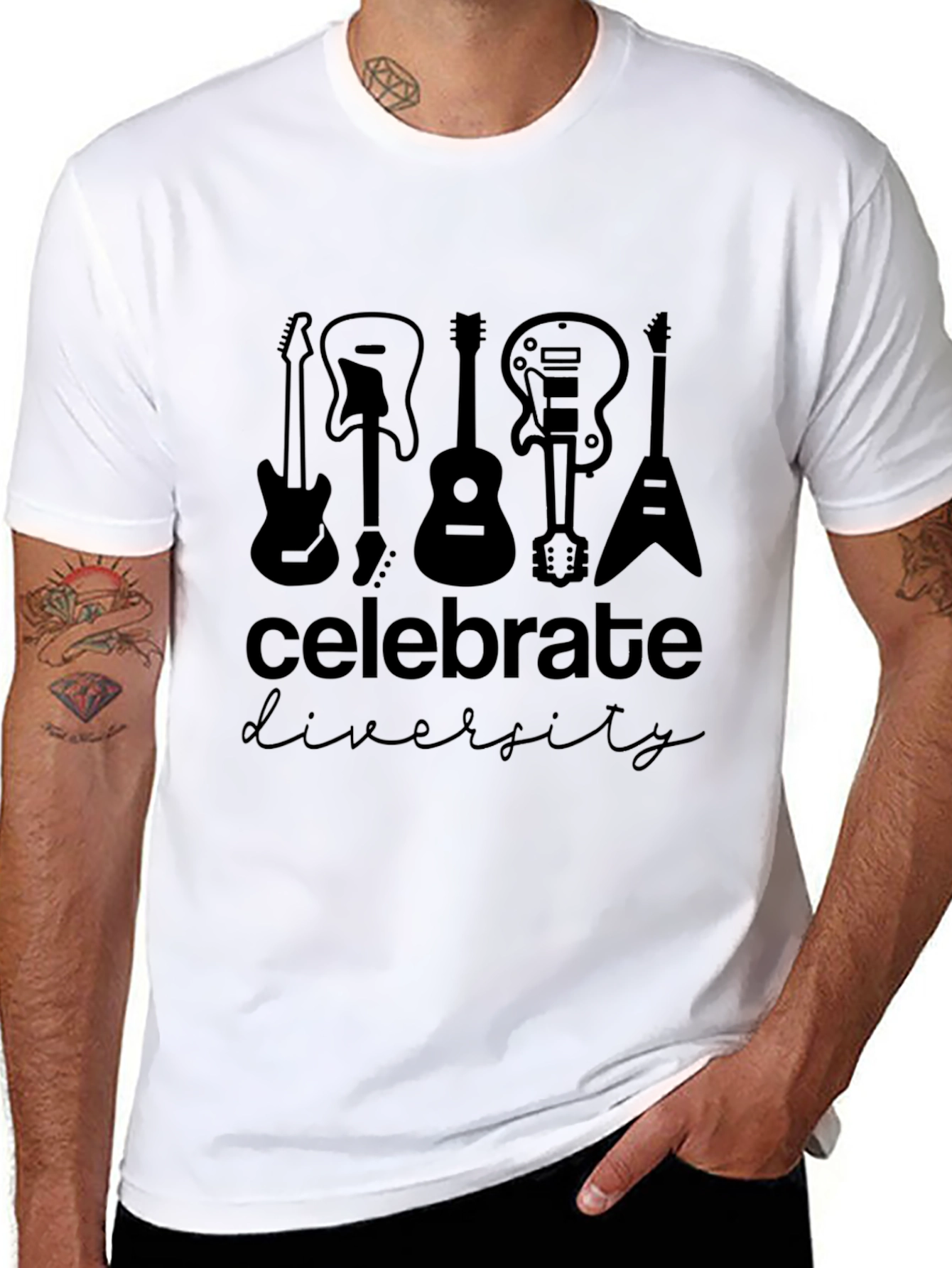 Celebrate Diversity Guitar Graphic Tee - Black