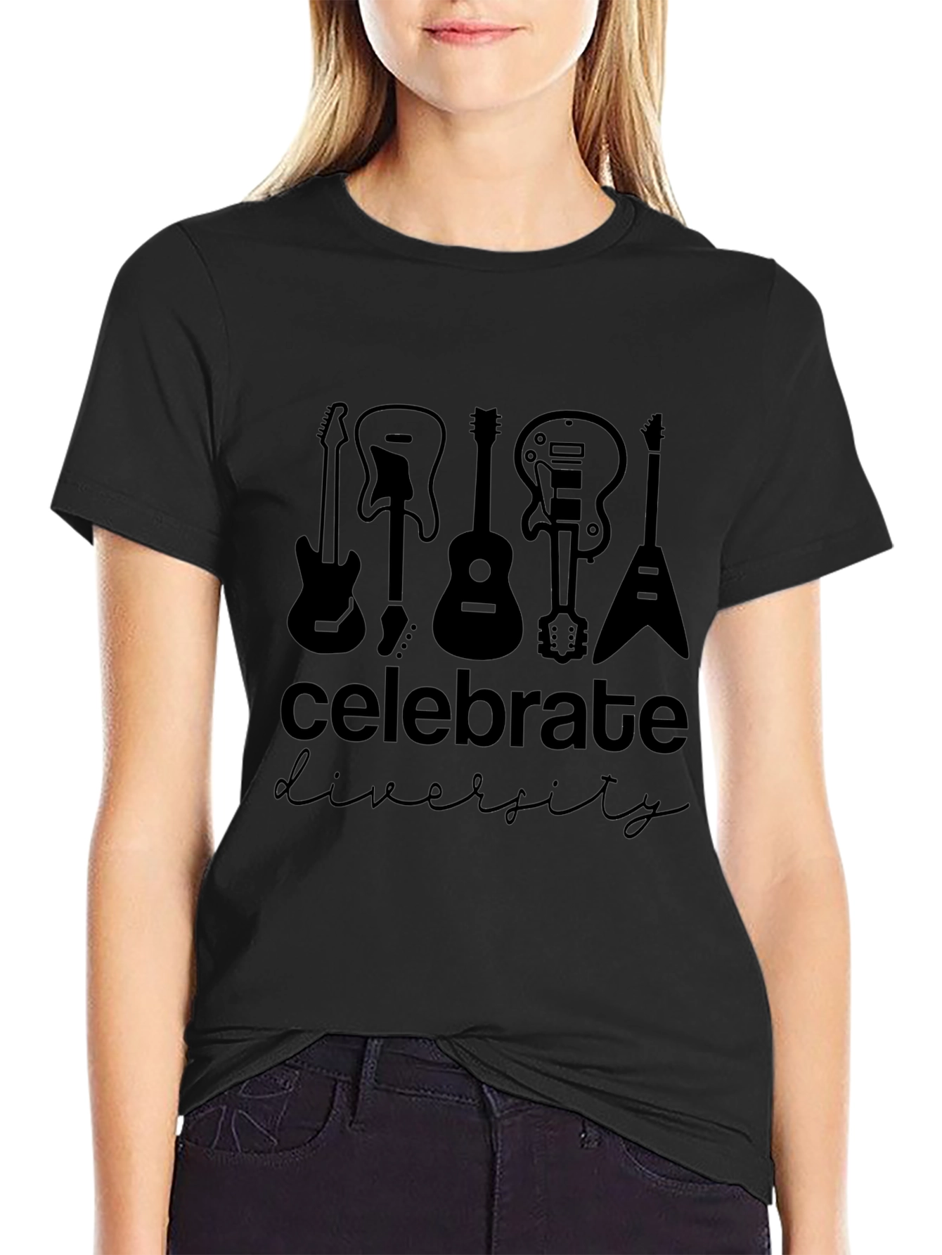 Celebrate Diversity Guitar Graphic Tee - Black