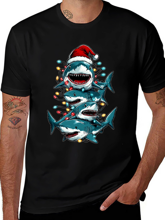 Christmas Shark Stack T-Shirt Holiday Tee