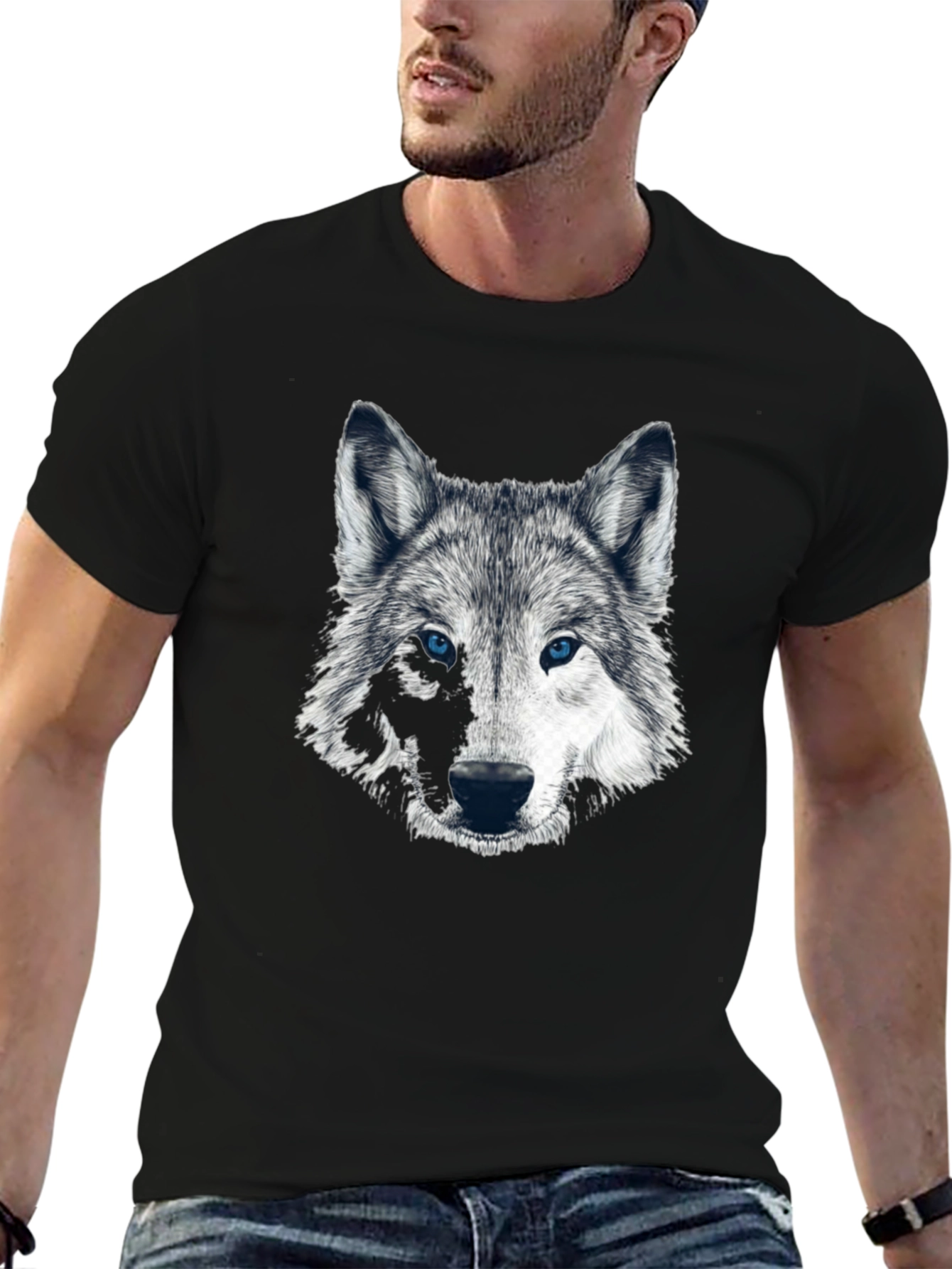Wolf Graphic Print Black T-Shirt