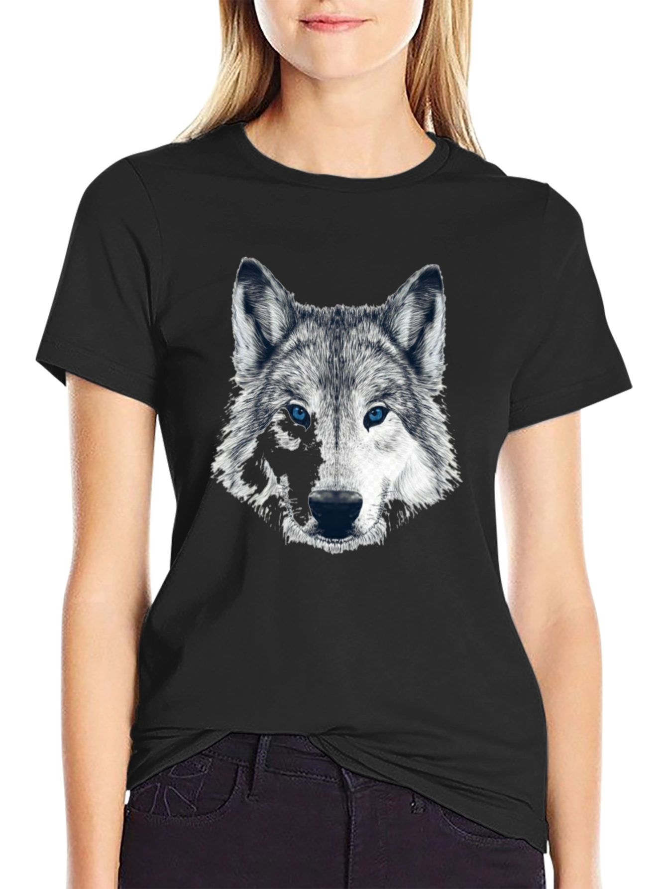 Wolf Graphic Print Black T-Shirt