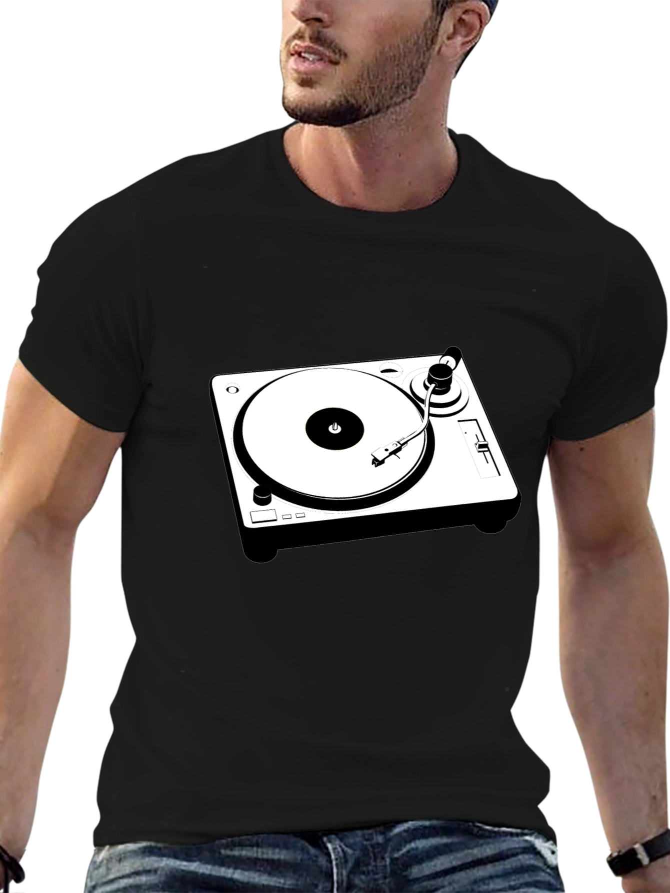 Black T-Shirt with Turntable Graphic