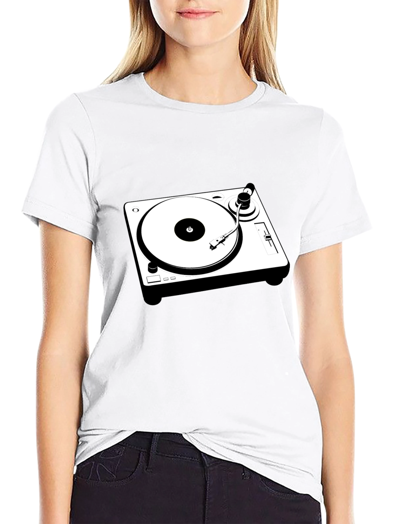 Black T-Shirt with Turntable Graphic