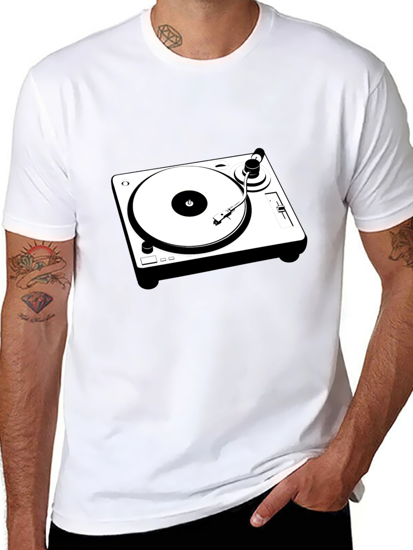 Black T-Shirt with Turntable Graphic