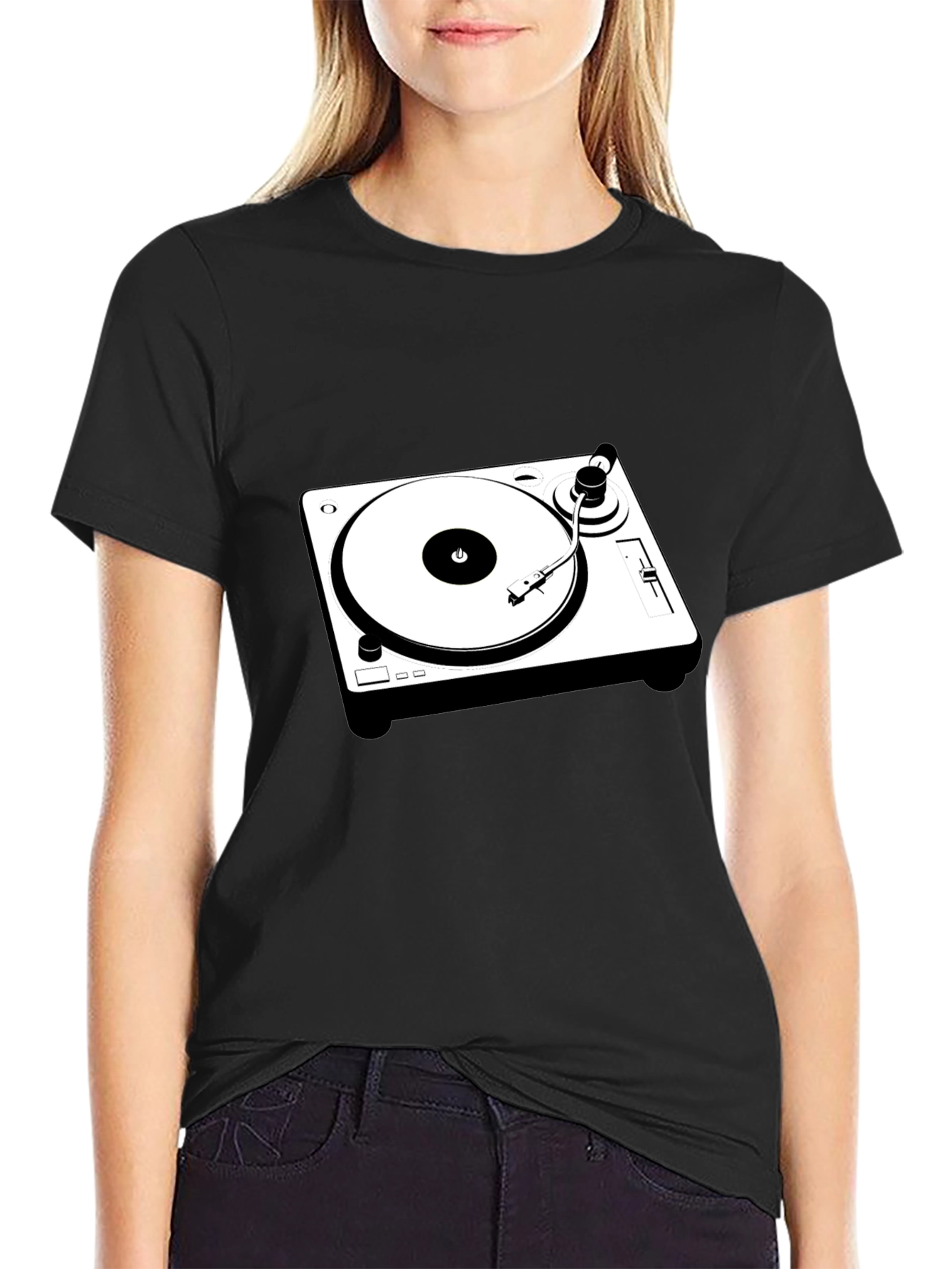 Black T-Shirt with Turntable Graphic