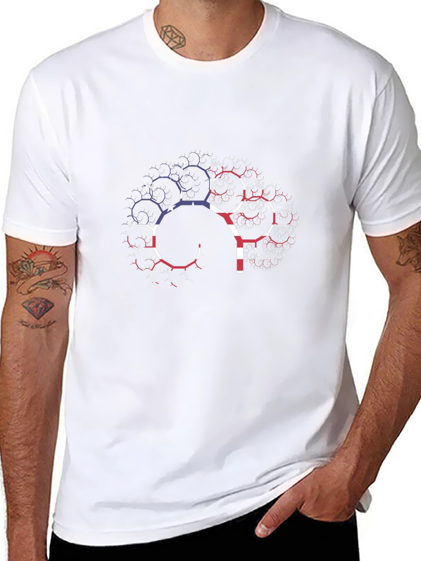 USA Flag Brain Fractal T-Shirt - Black