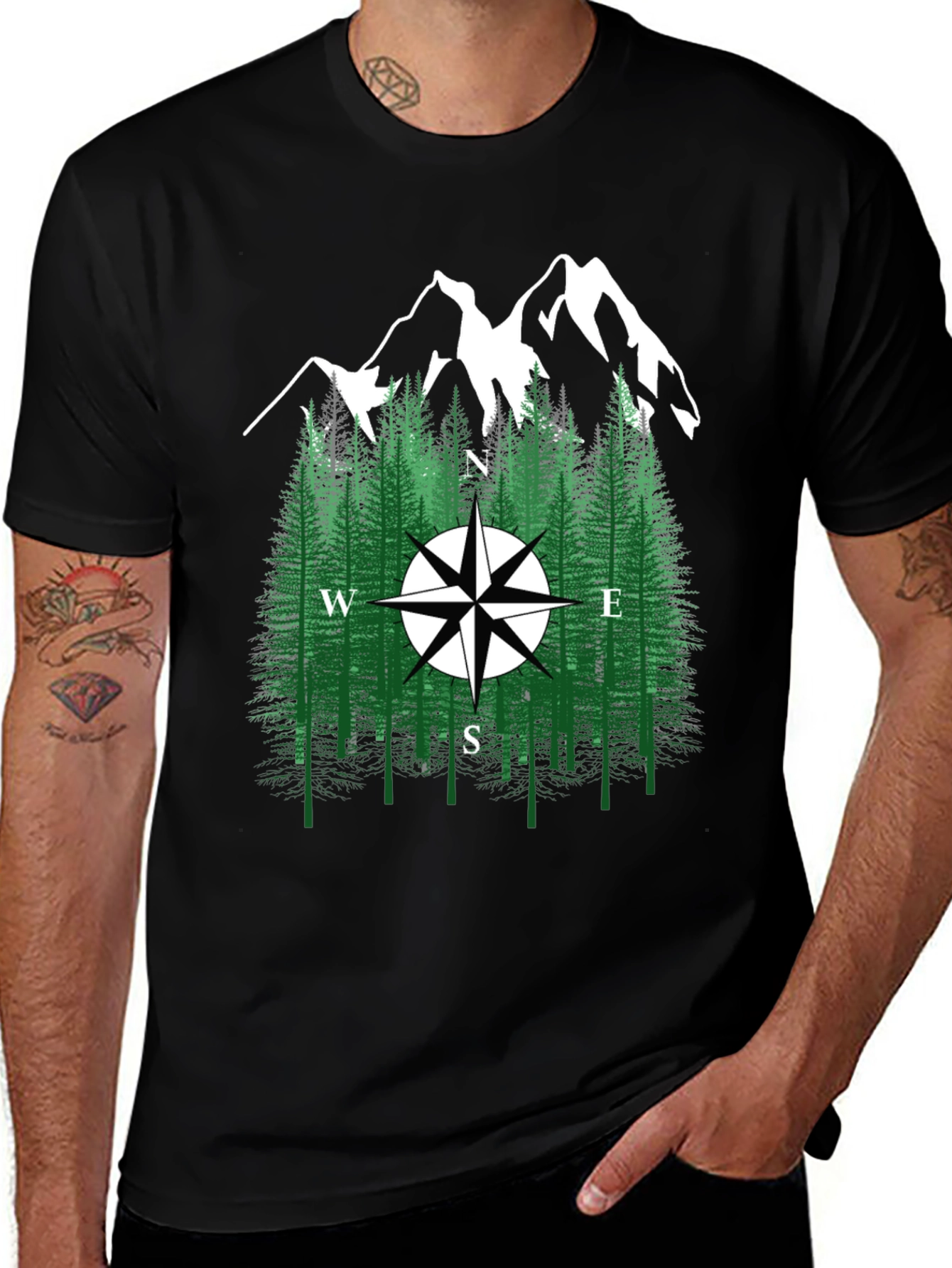 Mountain Compass Graphic Tee - Nature Adventure Shirt
