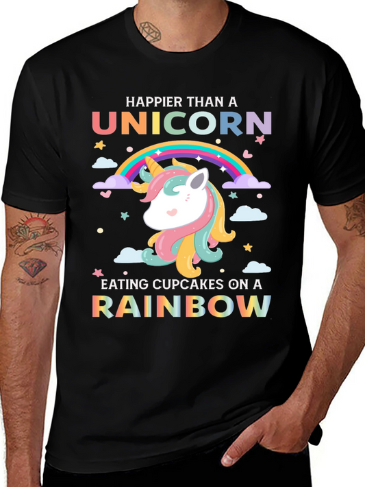 Happier Than A Unicorn Rainbow Graphic Tee