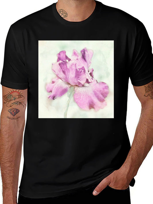 Floral Iris Graphic Tee - Black Cotton Casual Shirt