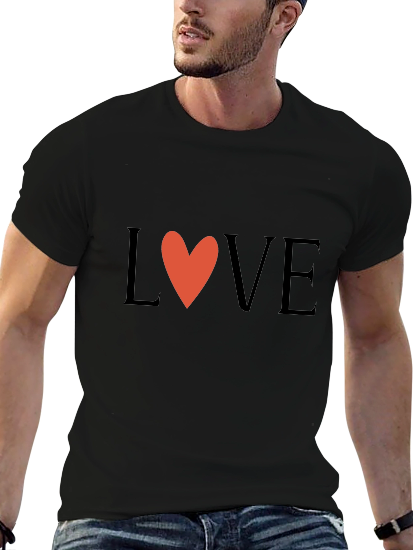 Love Heart Graphic Black T-Shirt