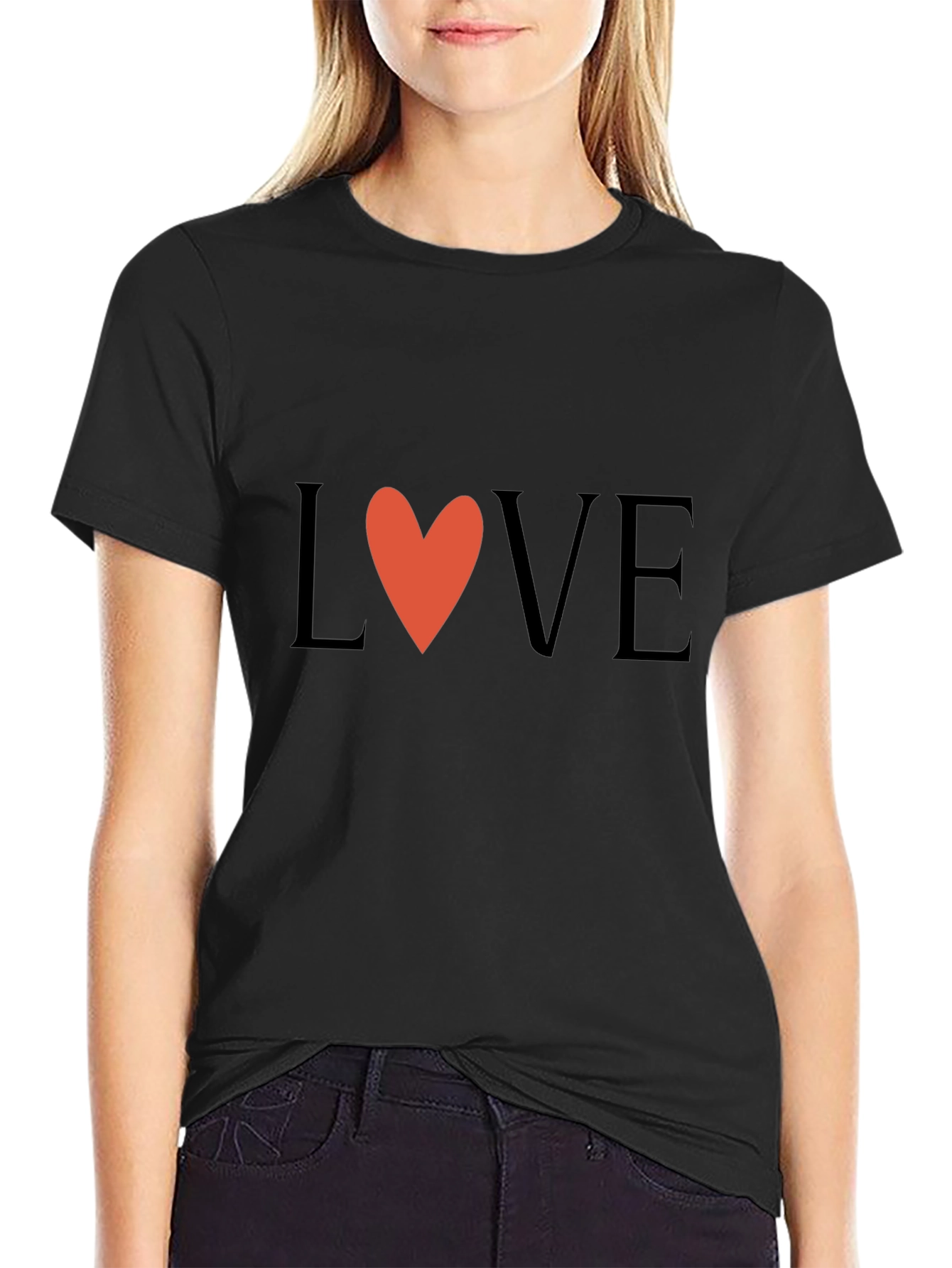 Love Heart Graphic Black T-Shirt