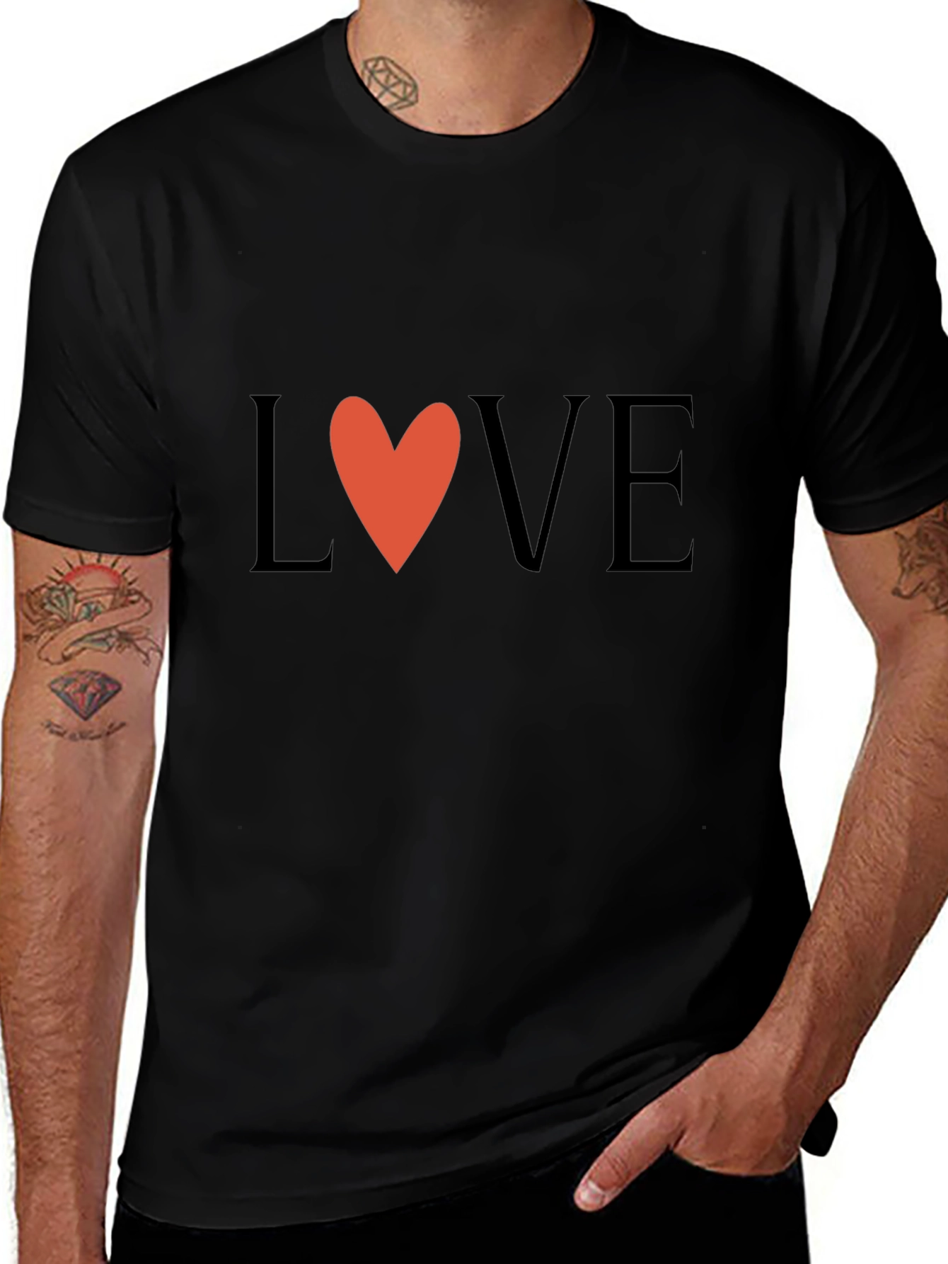 Love Heart Graphic Black T-Shirt
