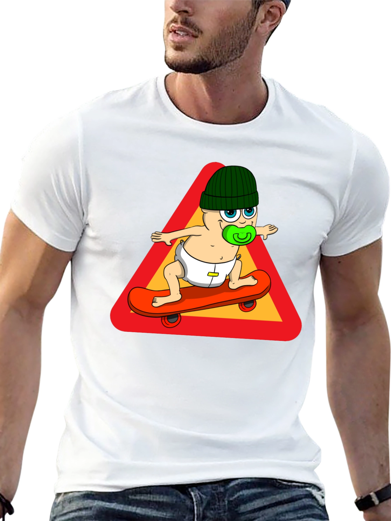 Baby on Skateboard T-Shirt - Black Cotton Tee