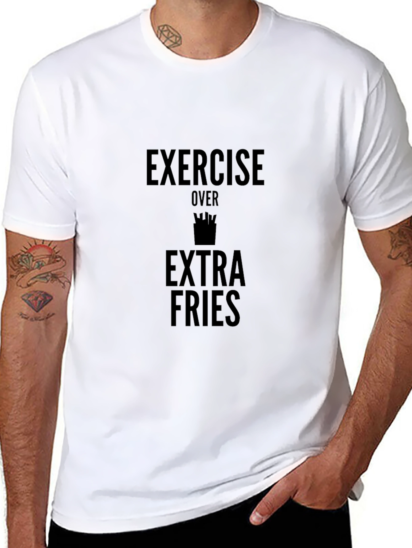 Exercise Over Extra Fries Black Graphic Tee