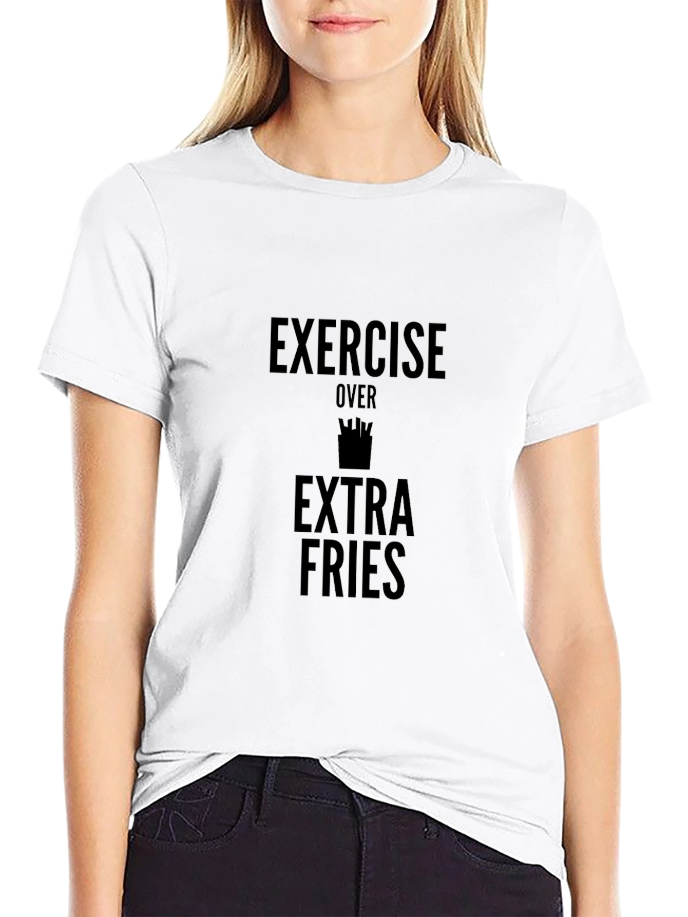 Exercise Over Extra Fries Black Graphic Tee