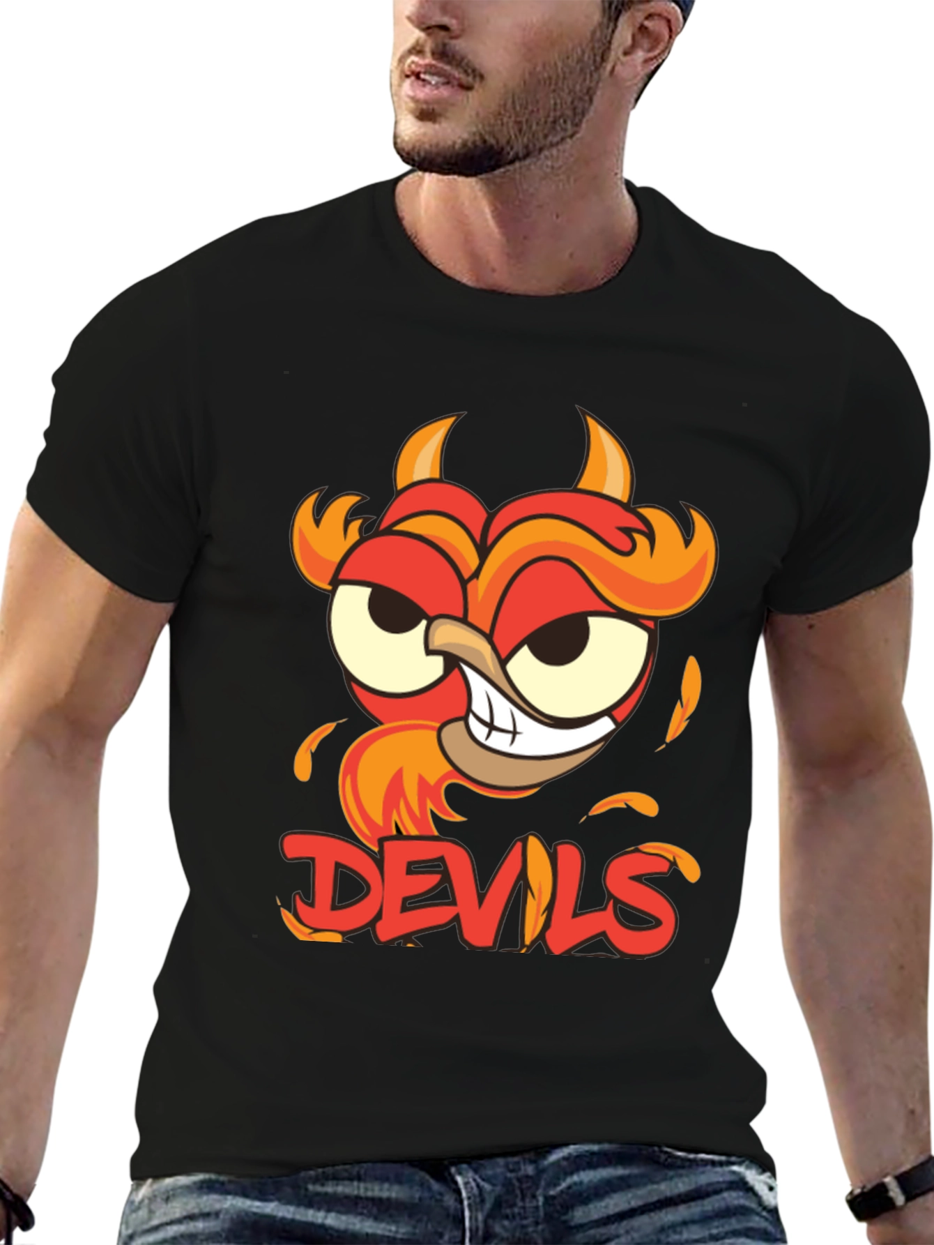 Devils Cartoon Graphic Black T-Shirt