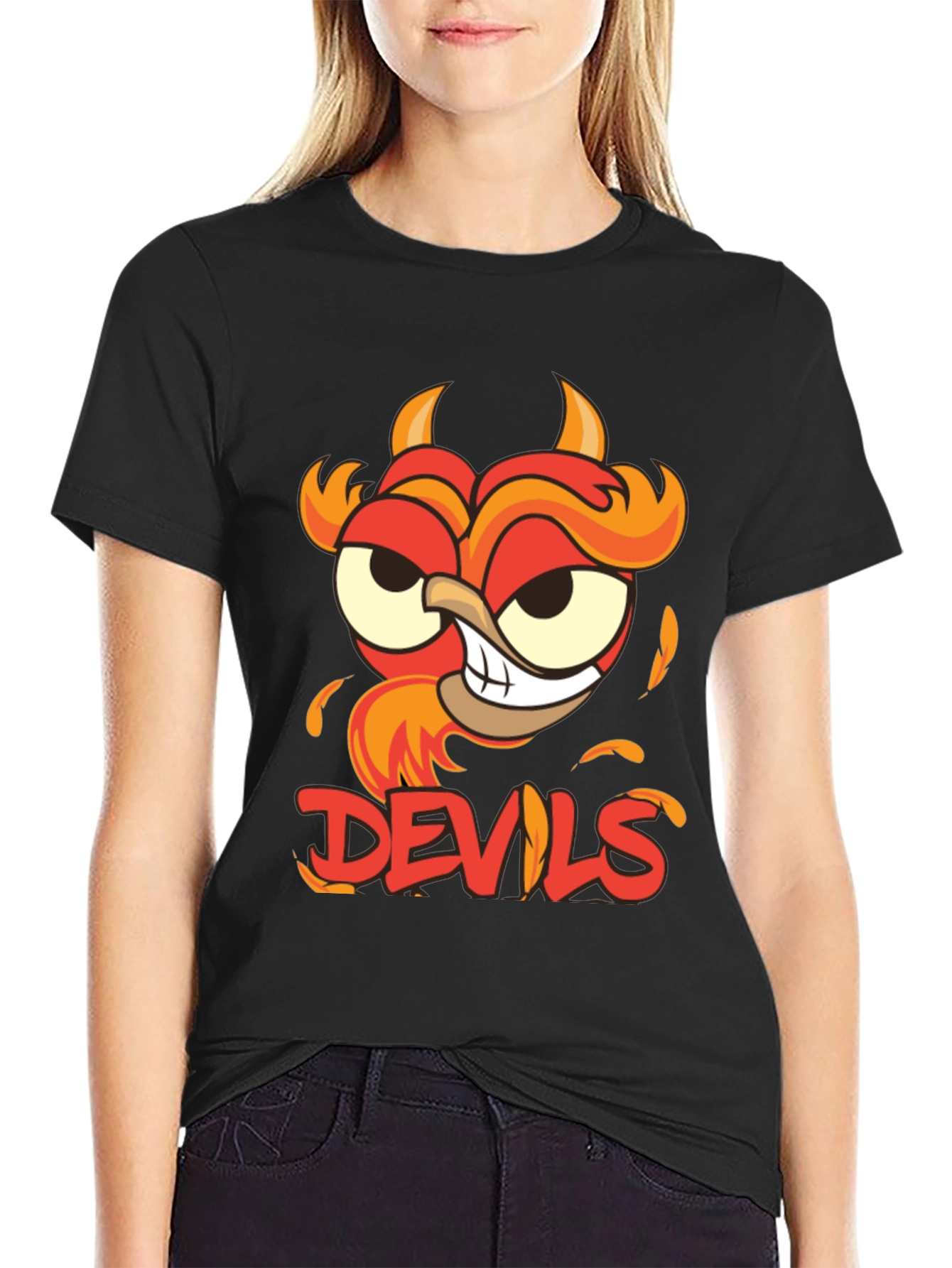 Devils Cartoon Graphic Black T-Shirt