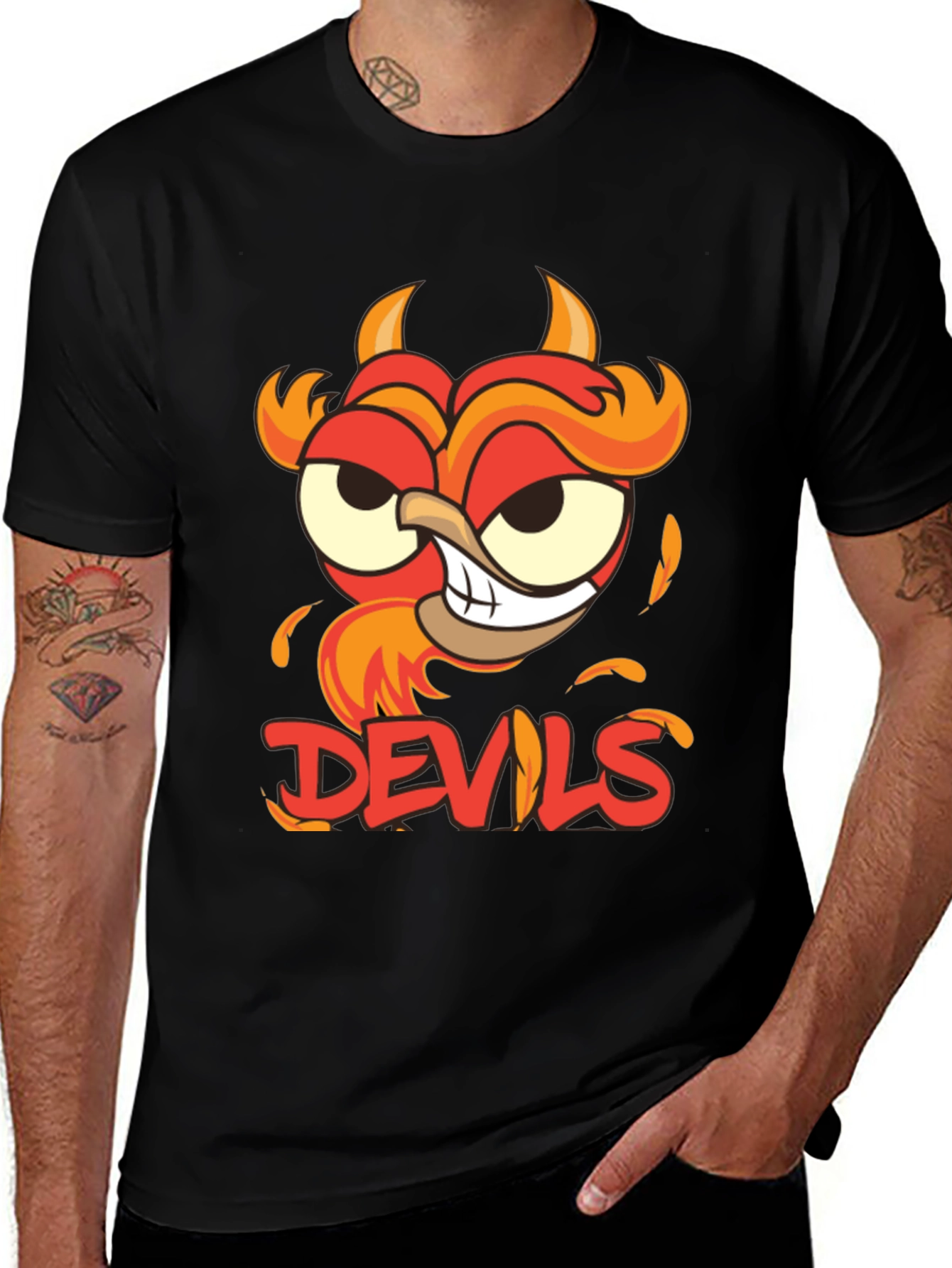 Devils Cartoon Graphic Black T-Shirt
