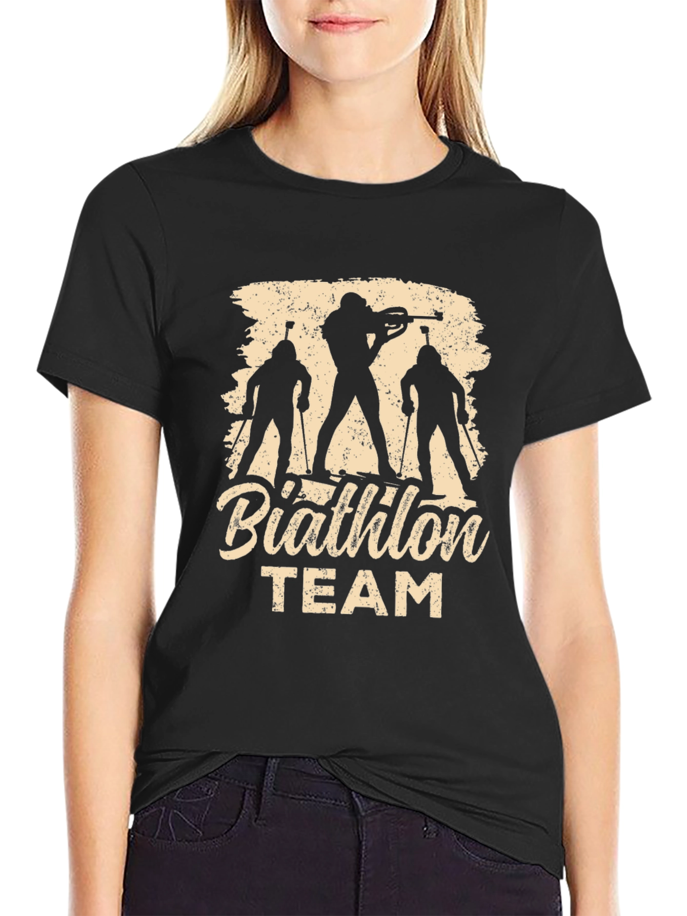 Biathlon Team T-Shirt - Ski & Rifle Silhouette Design
