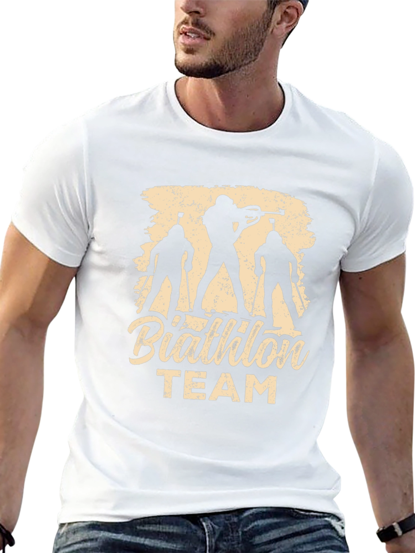 Biathlon Team T-Shirt - Ski & Rifle Silhouette Design