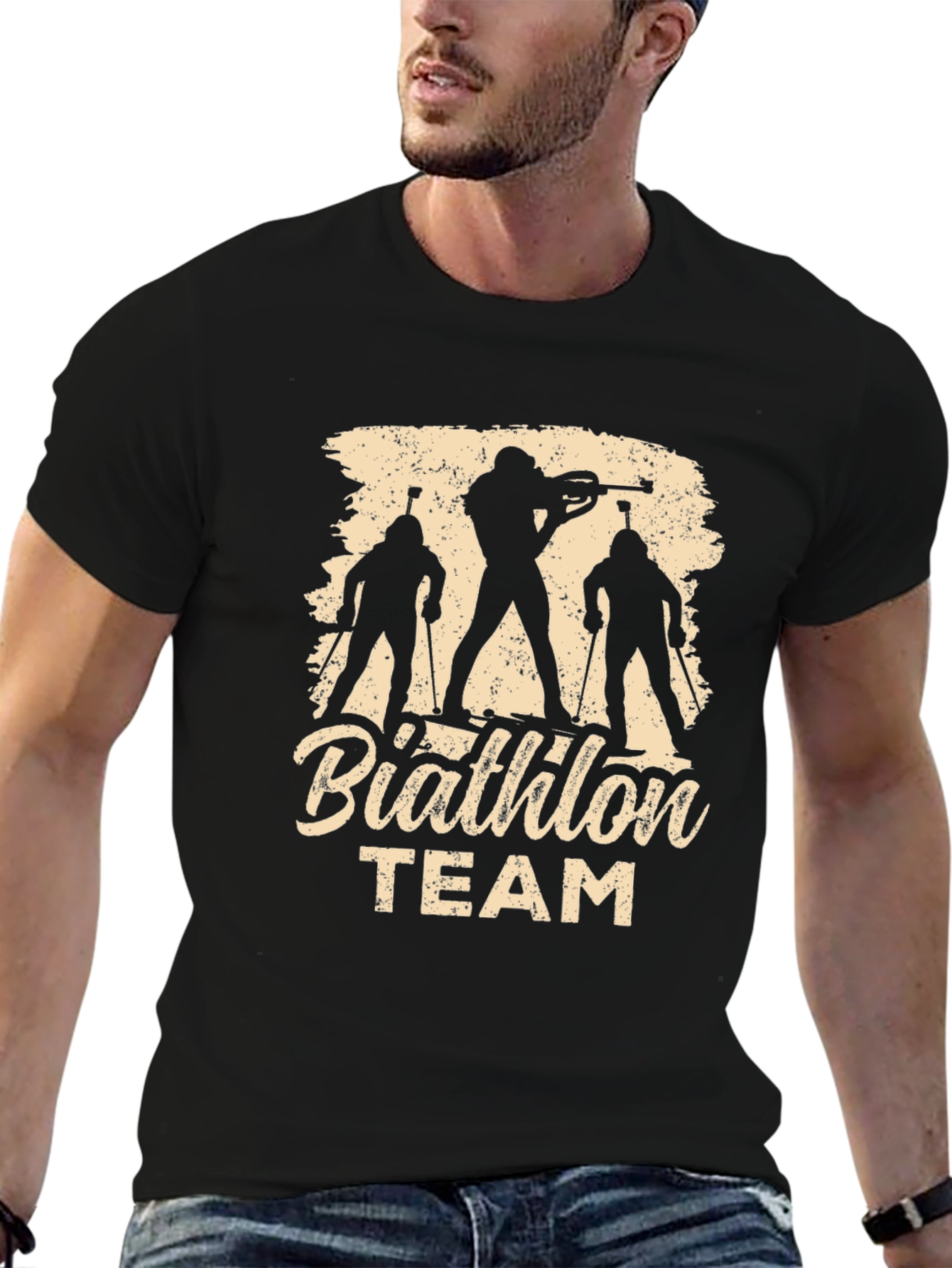 Biathlon Team T-Shirt - Ski & Rifle Silhouette Design