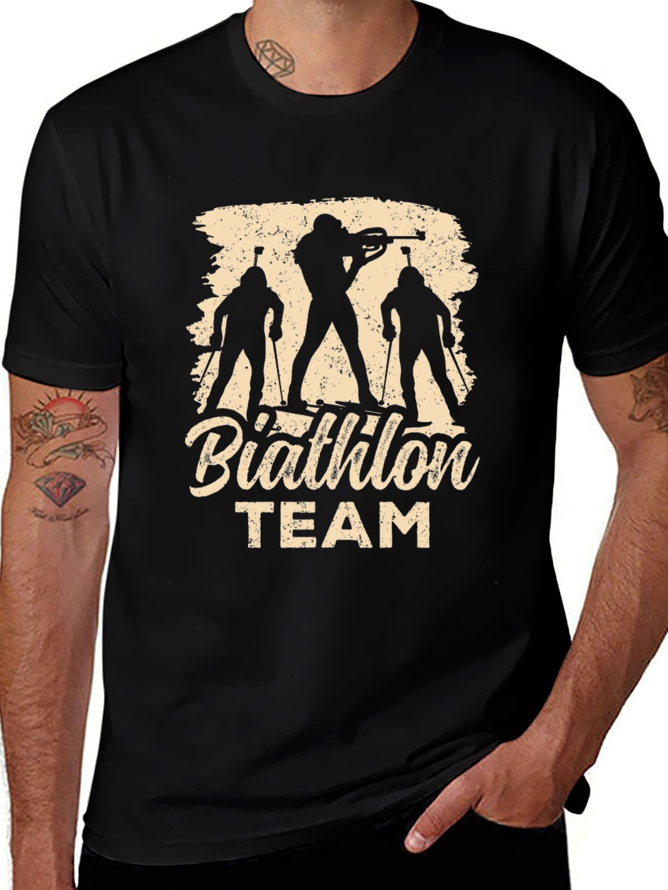 Biathlon Team T-Shirt - Ski & Rifle Silhouette Design