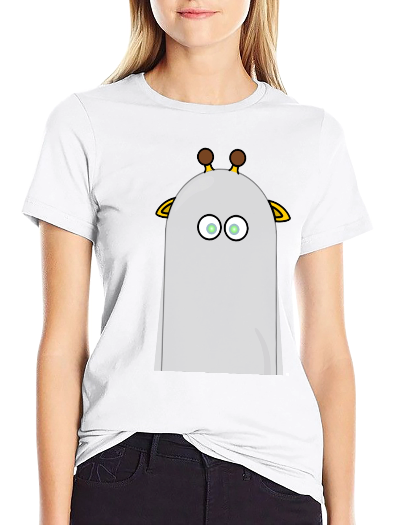 Funny Giraffe Cartoon Graphic Black T-Shirt