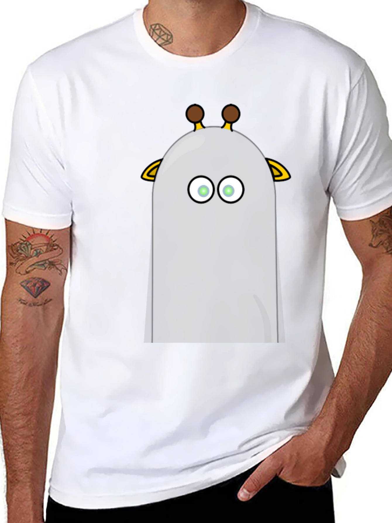 Funny Giraffe Cartoon Graphic Black T-Shirt