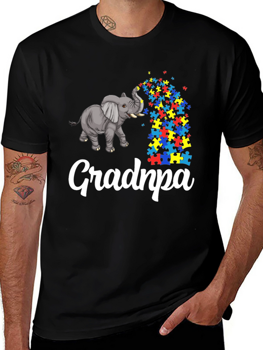 Autism Awareness Grandpa T-Shirt Puzzle Elephant