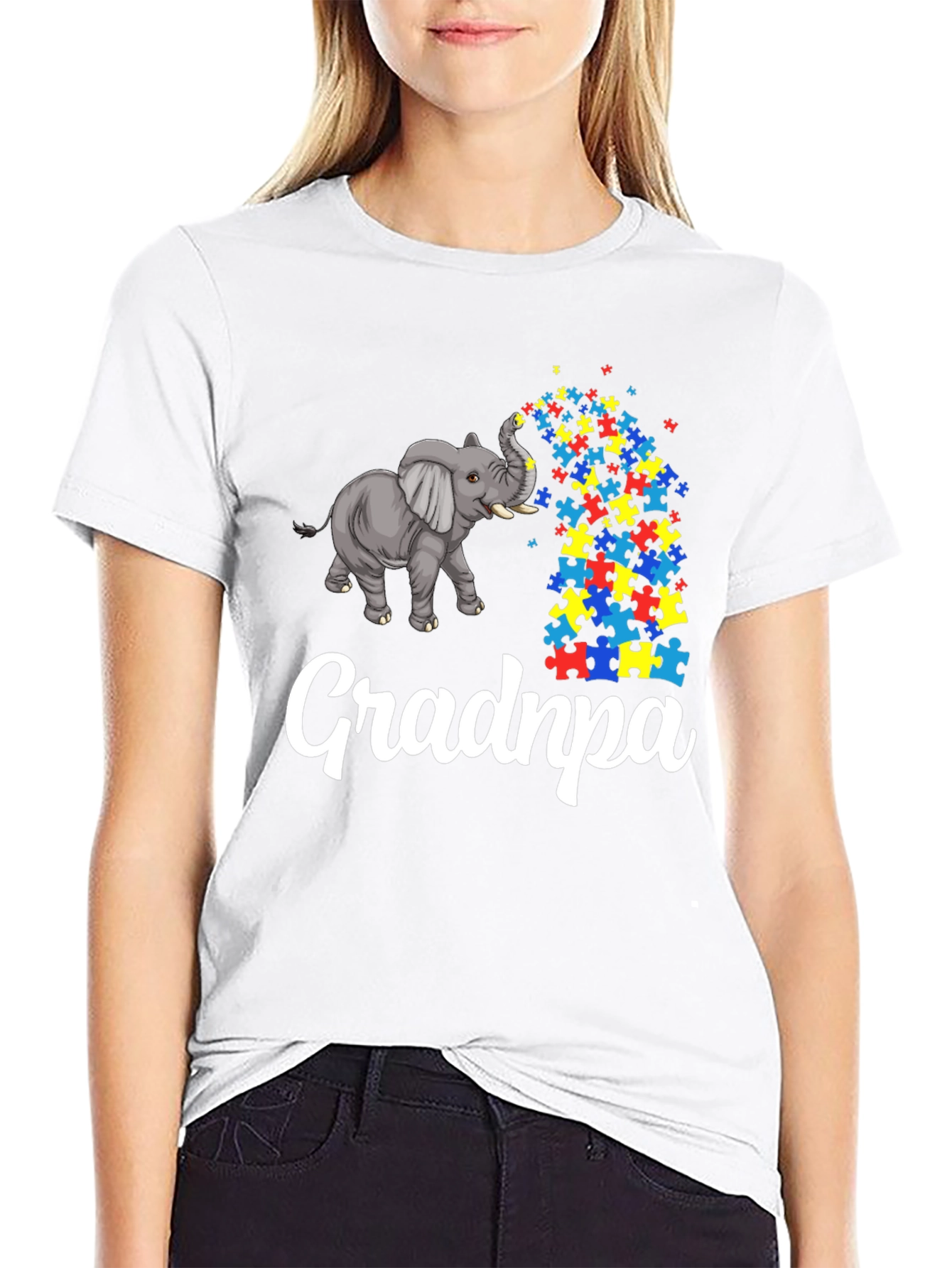 Autism Awareness Grandpa T-Shirt Puzzle Elephant