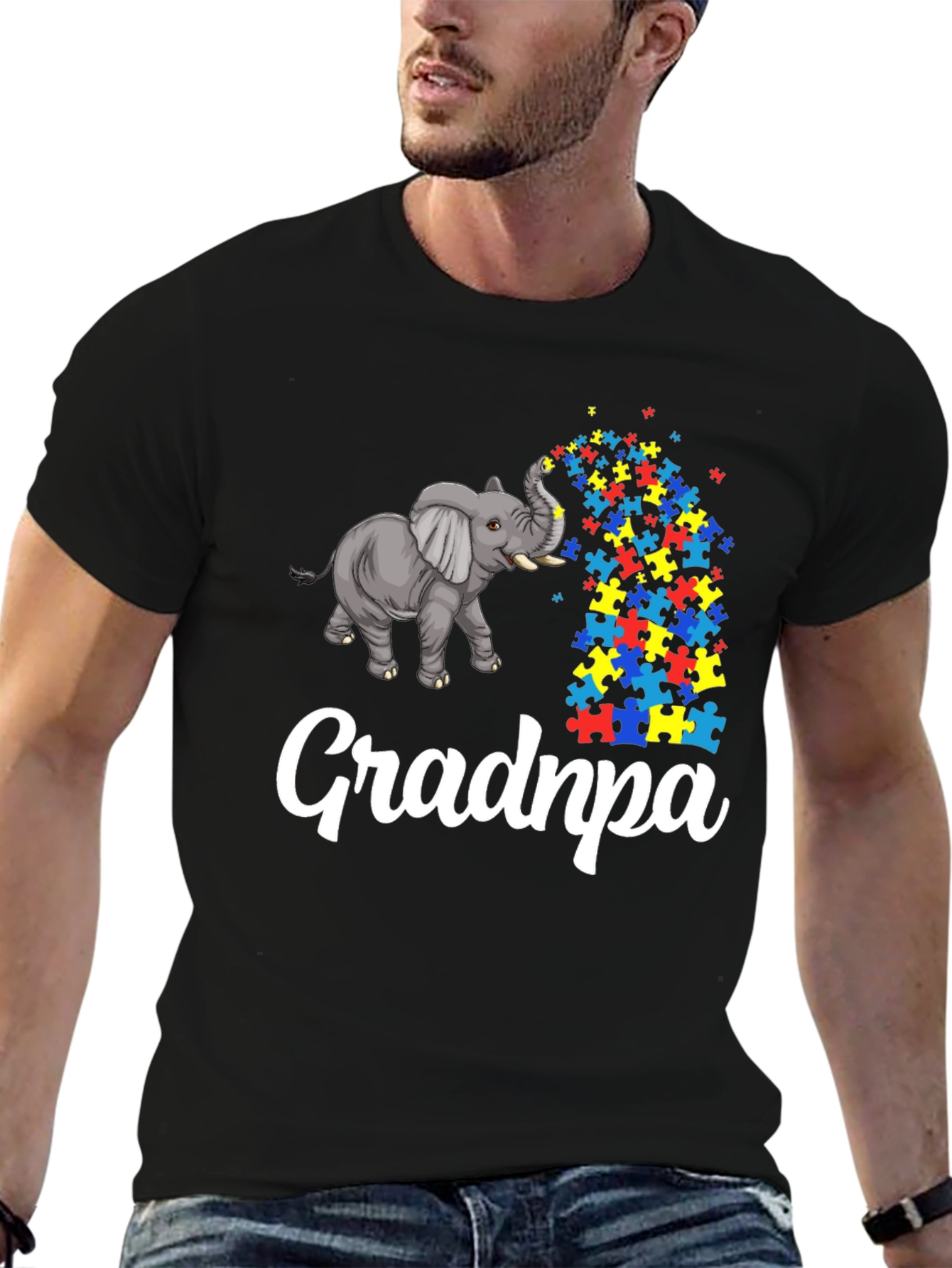 Autism Awareness Grandpa T-Shirt Puzzle Elephant